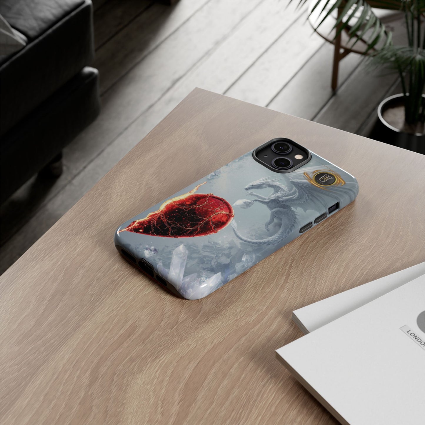 Couples Phone Case — Black Phoenix & White Dragon Heart Design (For Her))