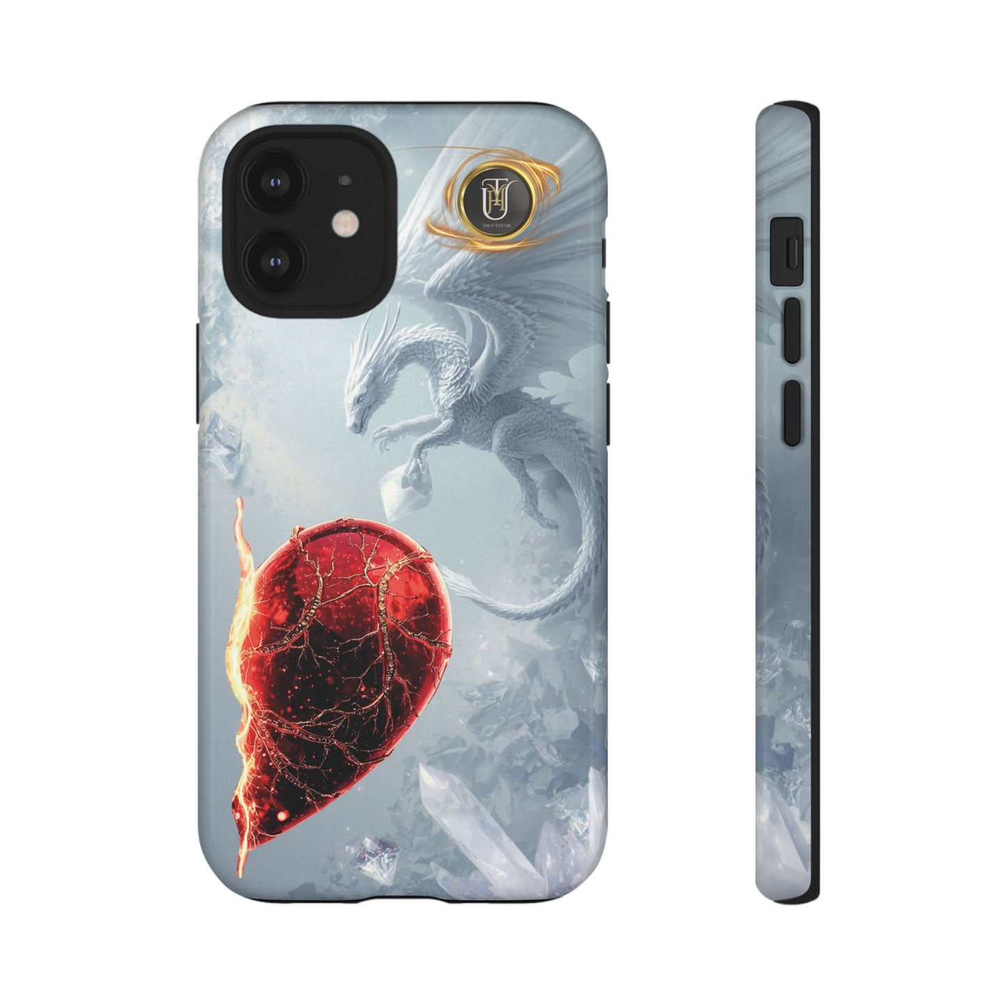 Couples Phone Case — Black Phoenix & White Dragon Heart Design (For Her))