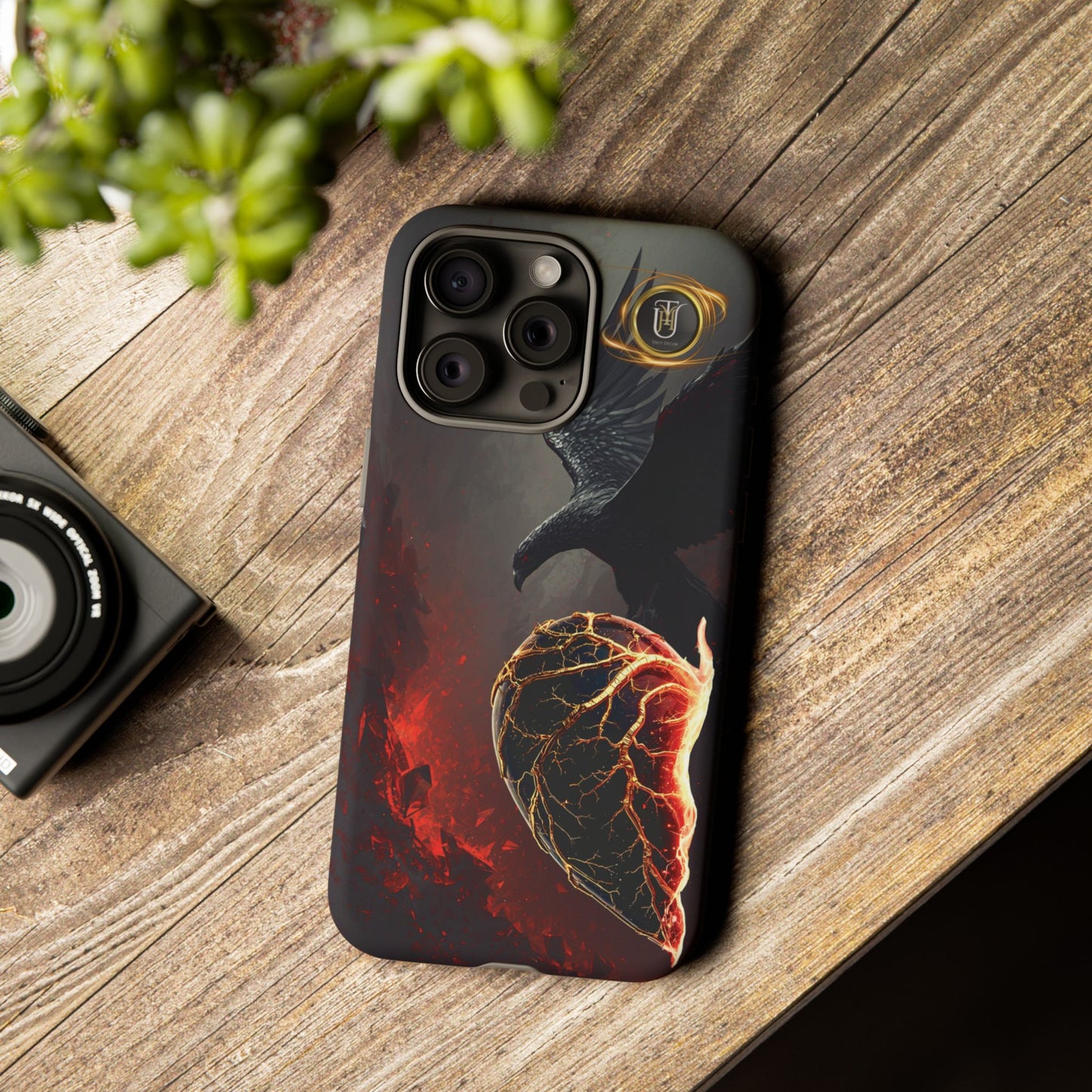 Couples Phone Case — Black Phoenix & White Dragon Heart Design (For Him)