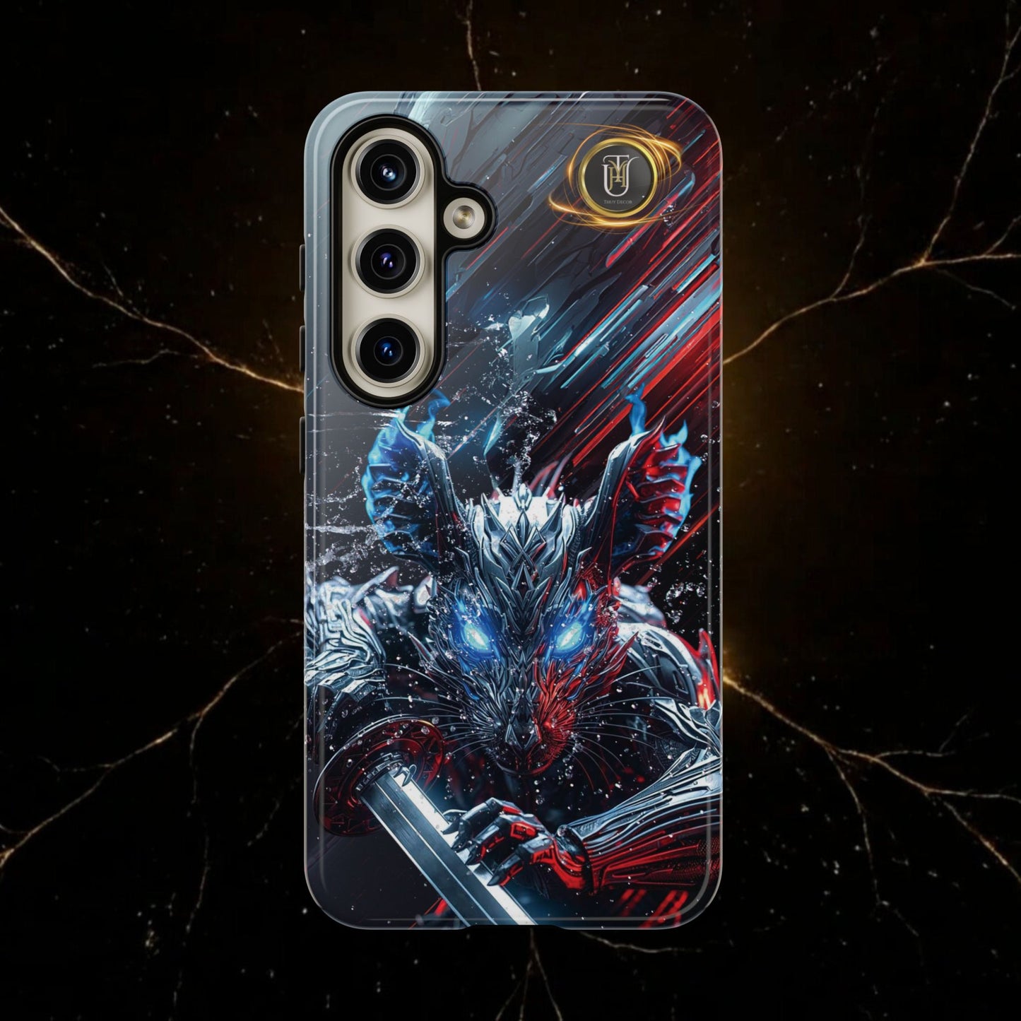 Lunar Metal Rat Samurai Phone Case — Warrior Rodent Armor Design