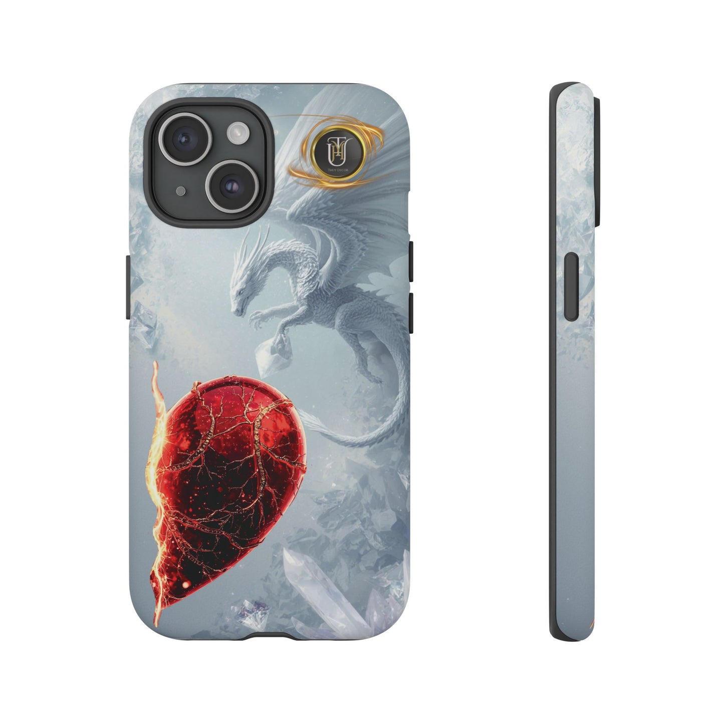 Couples Phone Case — Black Phoenix & White Dragon Heart Design (For Her))