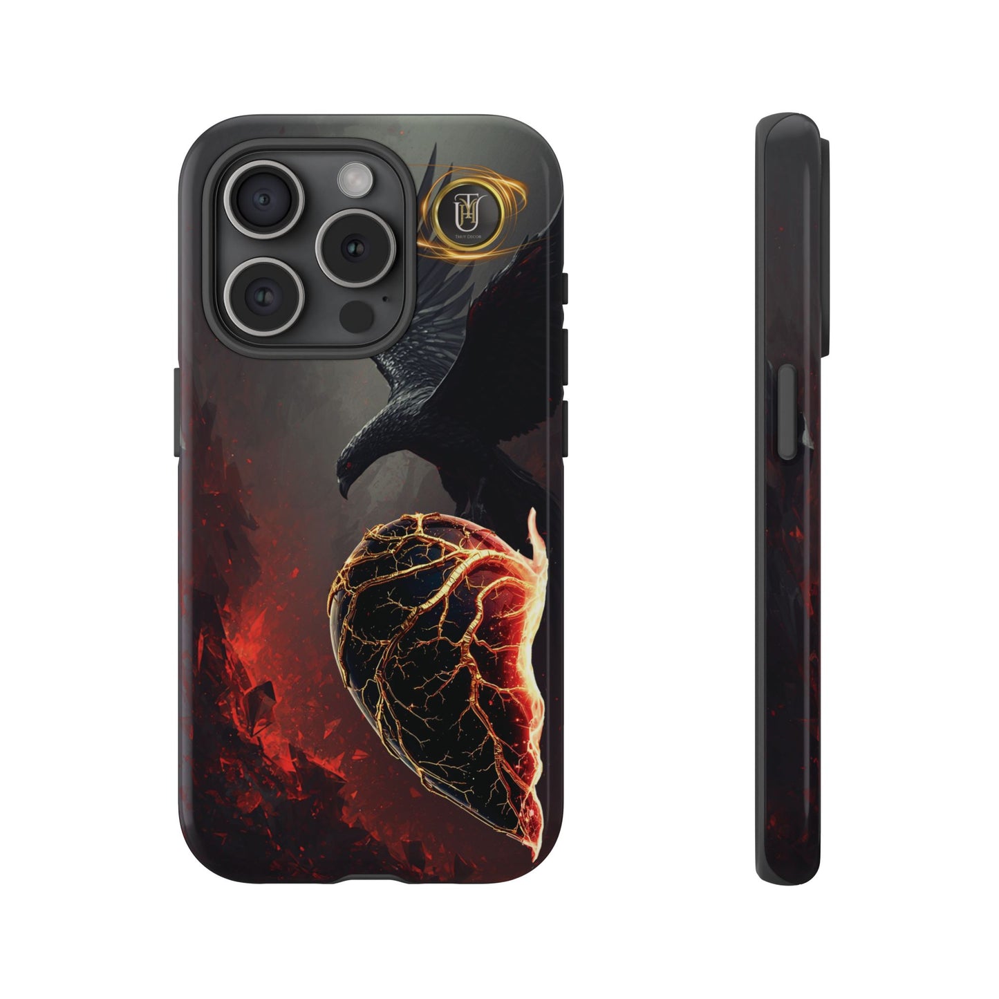 Couples Phone Case — Black Phoenix & White Dragon Heart Design (For Him)
