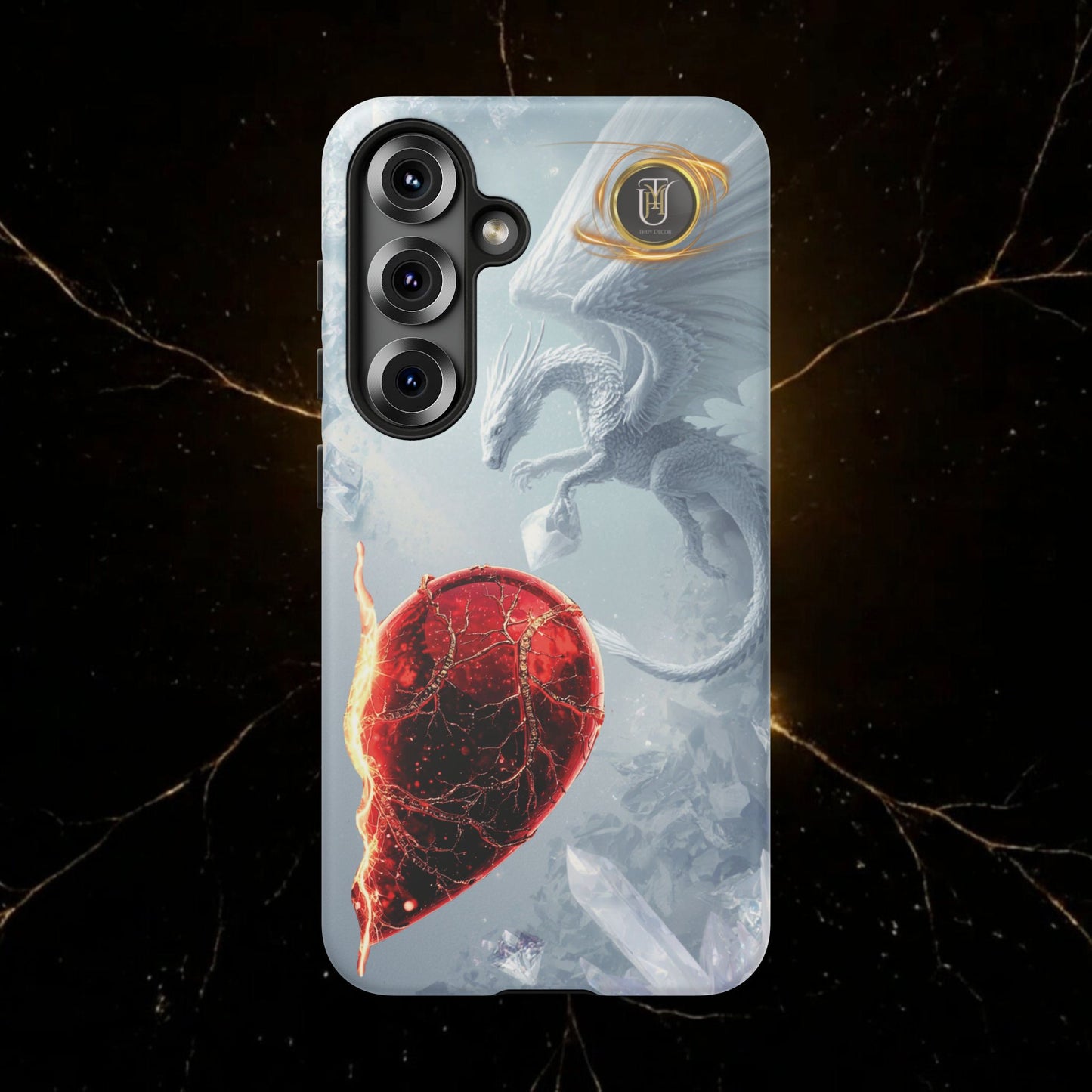 Couples Phone Case — Black Phoenix & White Dragon Heart Design (For Her))