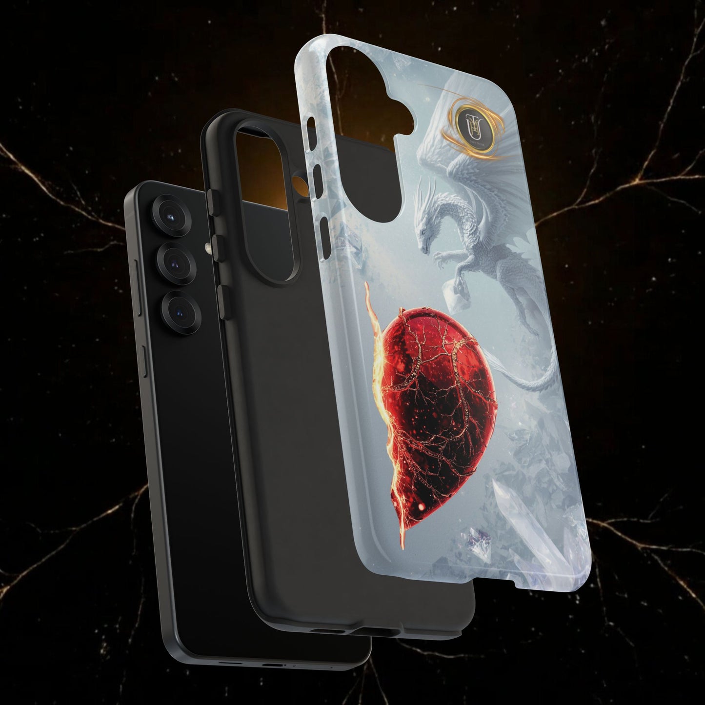 Couples Phone Case — Black Phoenix & White Dragon Heart Design (For Her))
