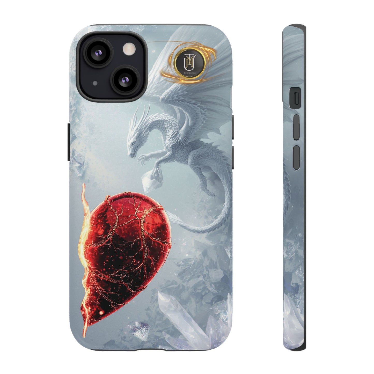 Couples Phone Case — Black Phoenix & White Dragon Heart Design (For Her))