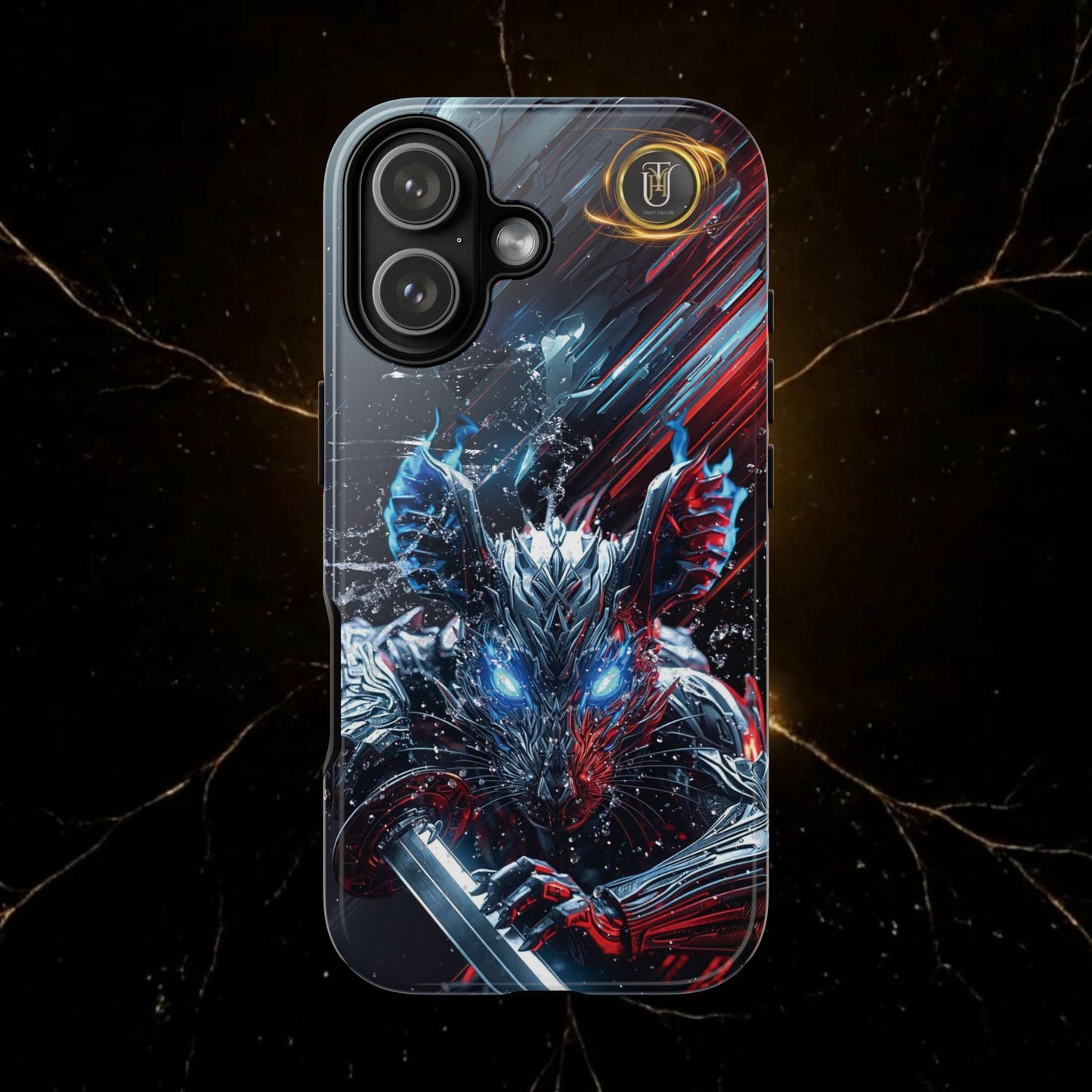Lunar Metal Rat Samurai Phone Case — Warrior Rodent Armor Design