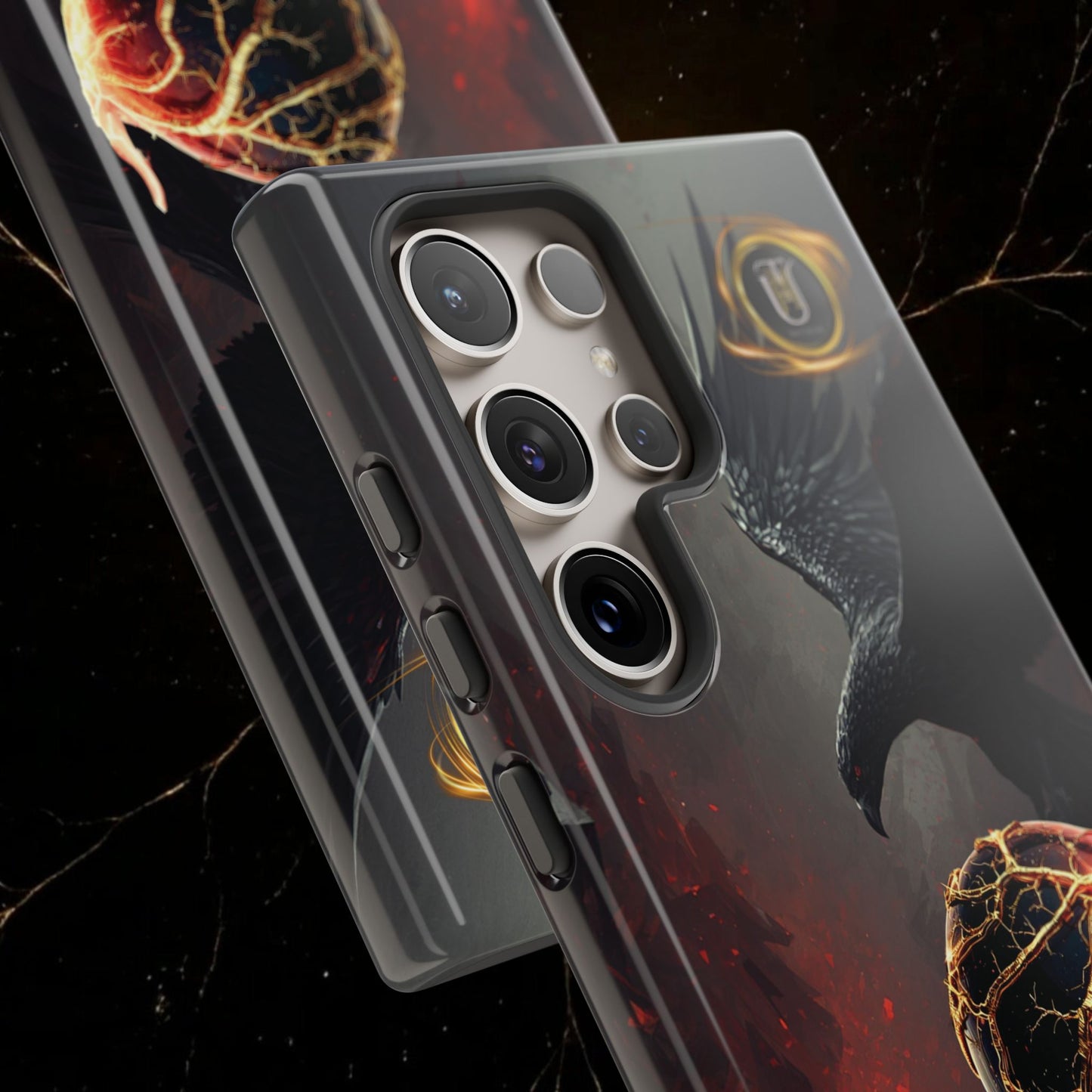 Couples Phone Case — Black Phoenix & White Dragon Heart Design (For Him)