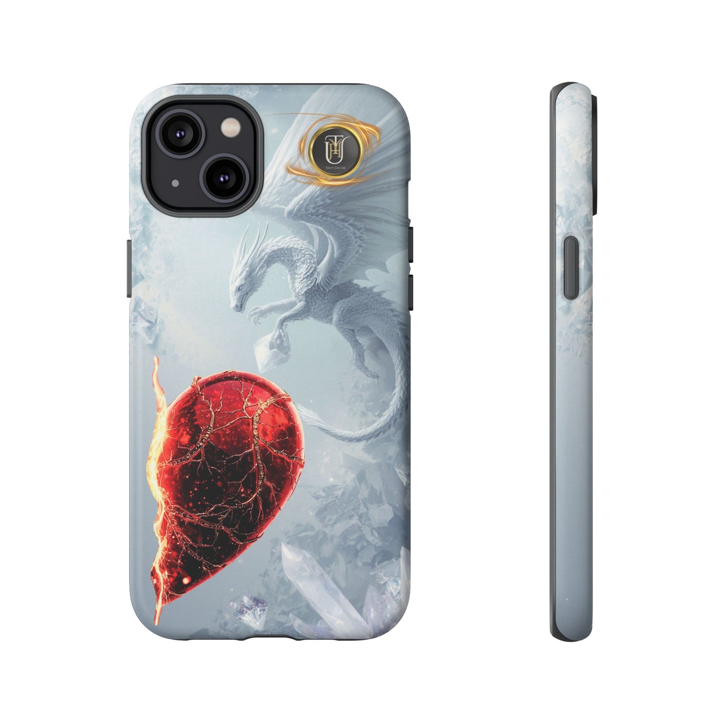 Couples Phone Case — Black Phoenix & White Dragon Heart Design (For Her))