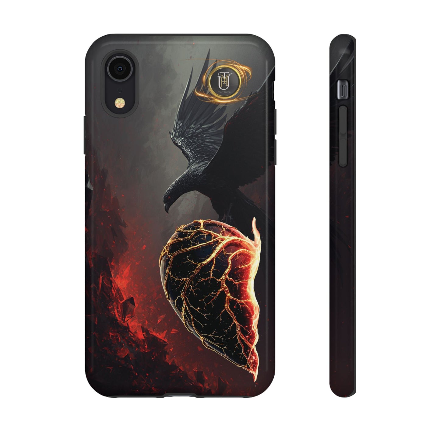 Couples Phone Case — Black Phoenix & White Dragon Heart Design (For Him)