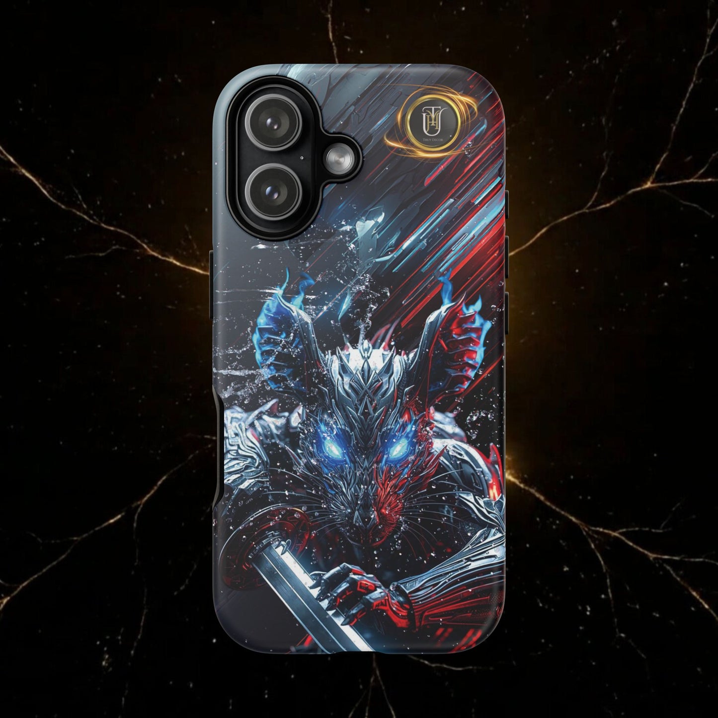 Lunar Metal Rat Samurai Phone Case — Warrior Rodent Armor Design