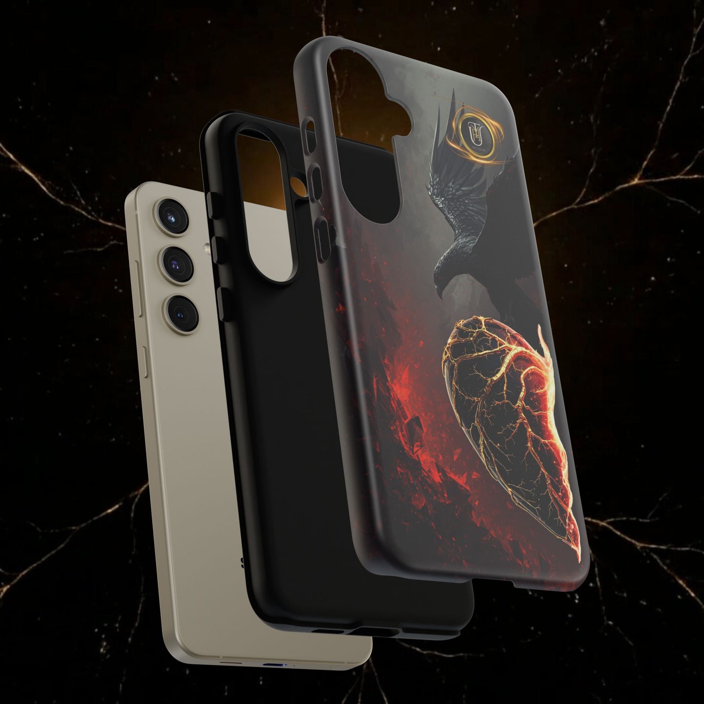 Couples Phone Case — Black Phoenix & White Dragon Heart Design (For Him)