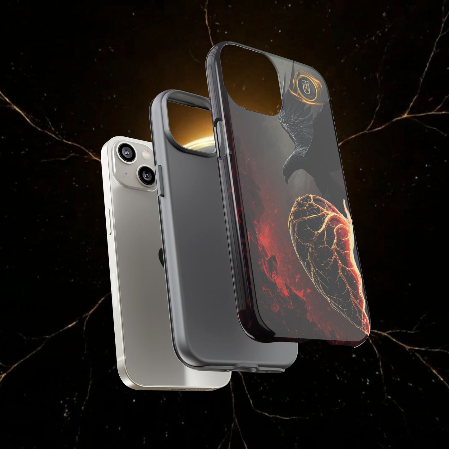 Couples Phone Case — Black Phoenix & White Dragon Heart Design (For Him)