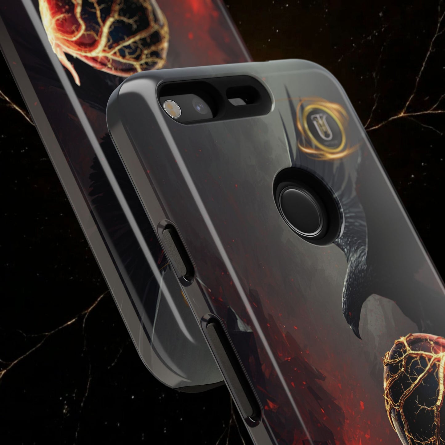 Couples Phone Case — Black Phoenix & White Dragon Heart Design (For Him)