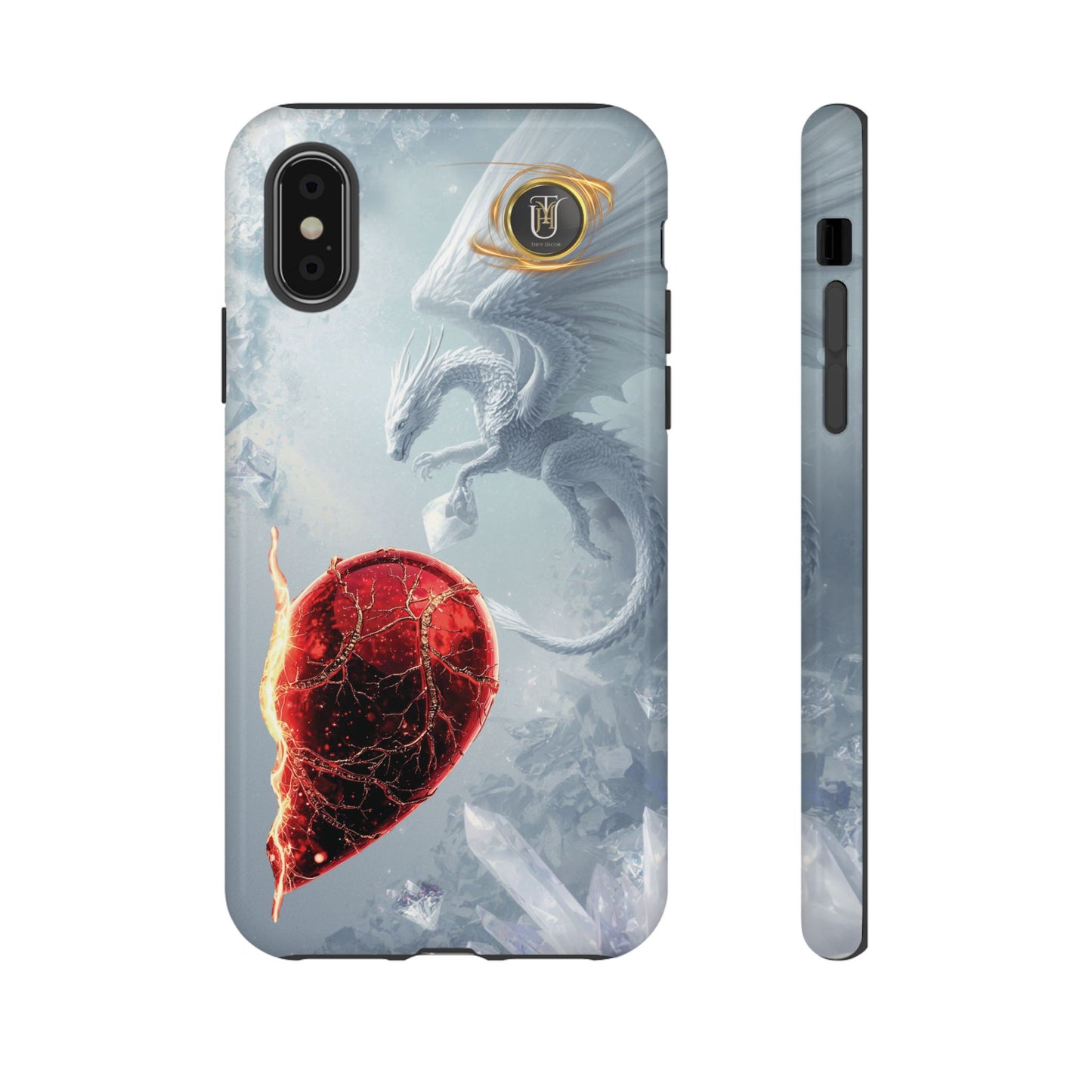 Couples Phone Case — Black Phoenix & White Dragon Heart Design (For Her))