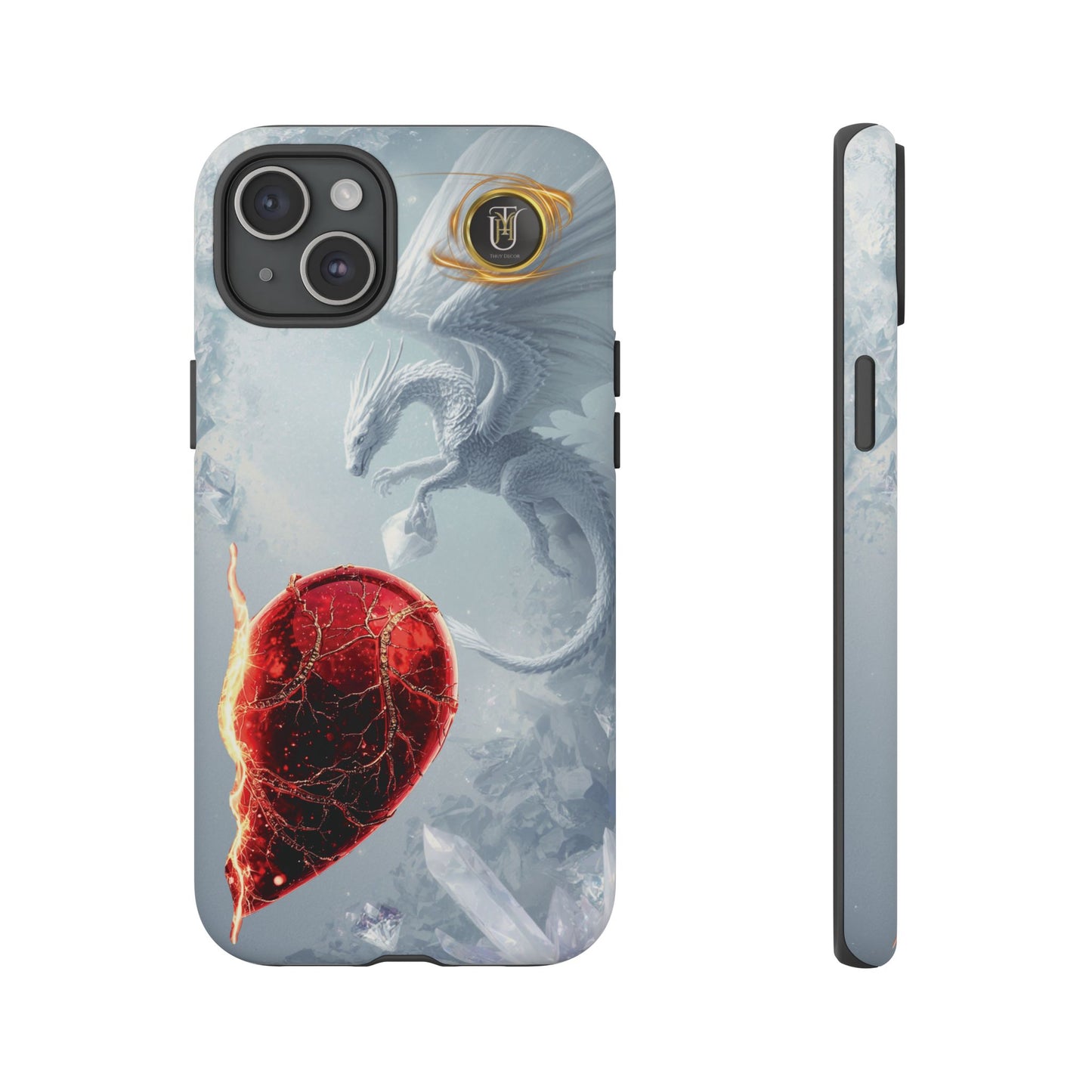 Couples Phone Case — Black Phoenix & White Dragon Heart Design (For Her))