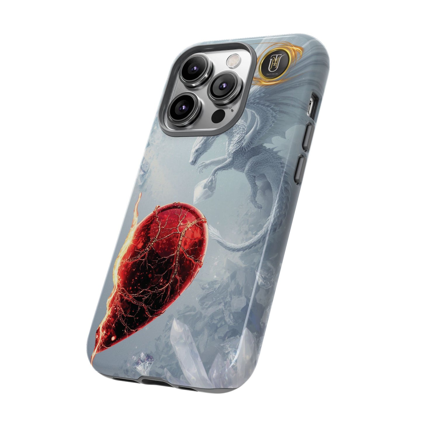 Couples Phone Case — Black Phoenix & White Dragon Heart Design (For Her))