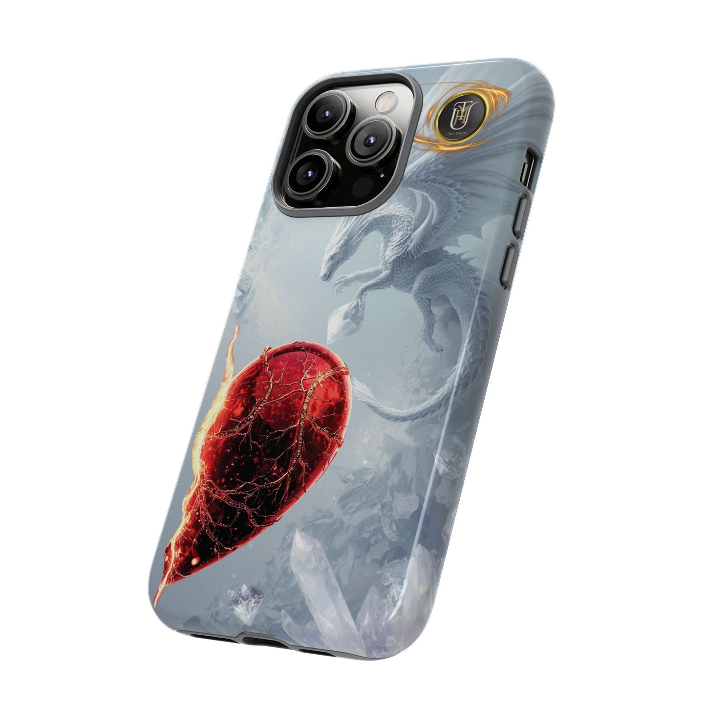 Couples Phone Case — Black Phoenix & White Dragon Heart Design (For Her))
