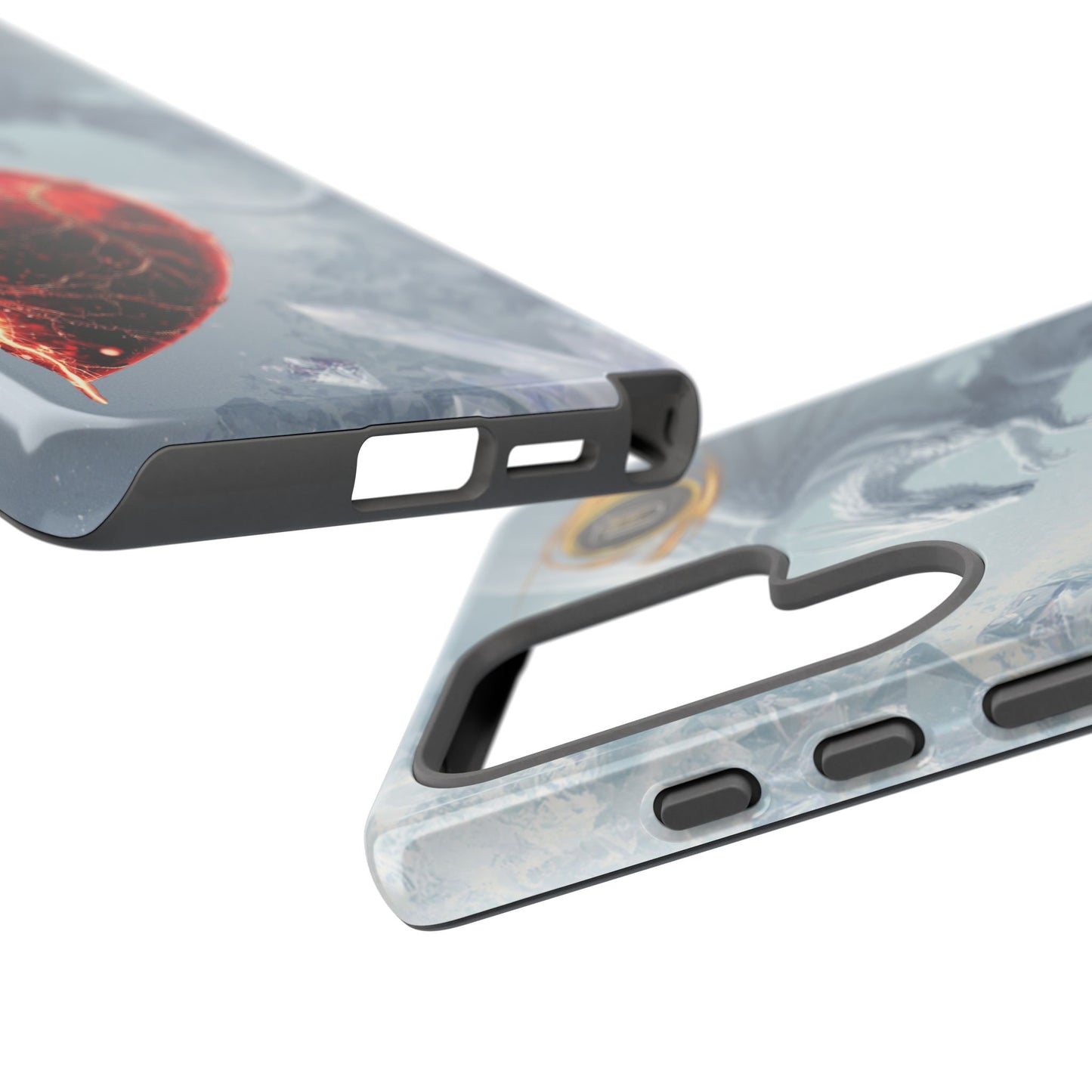 Couples Phone Case — Black Phoenix & White Dragon Heart Design (For Her))