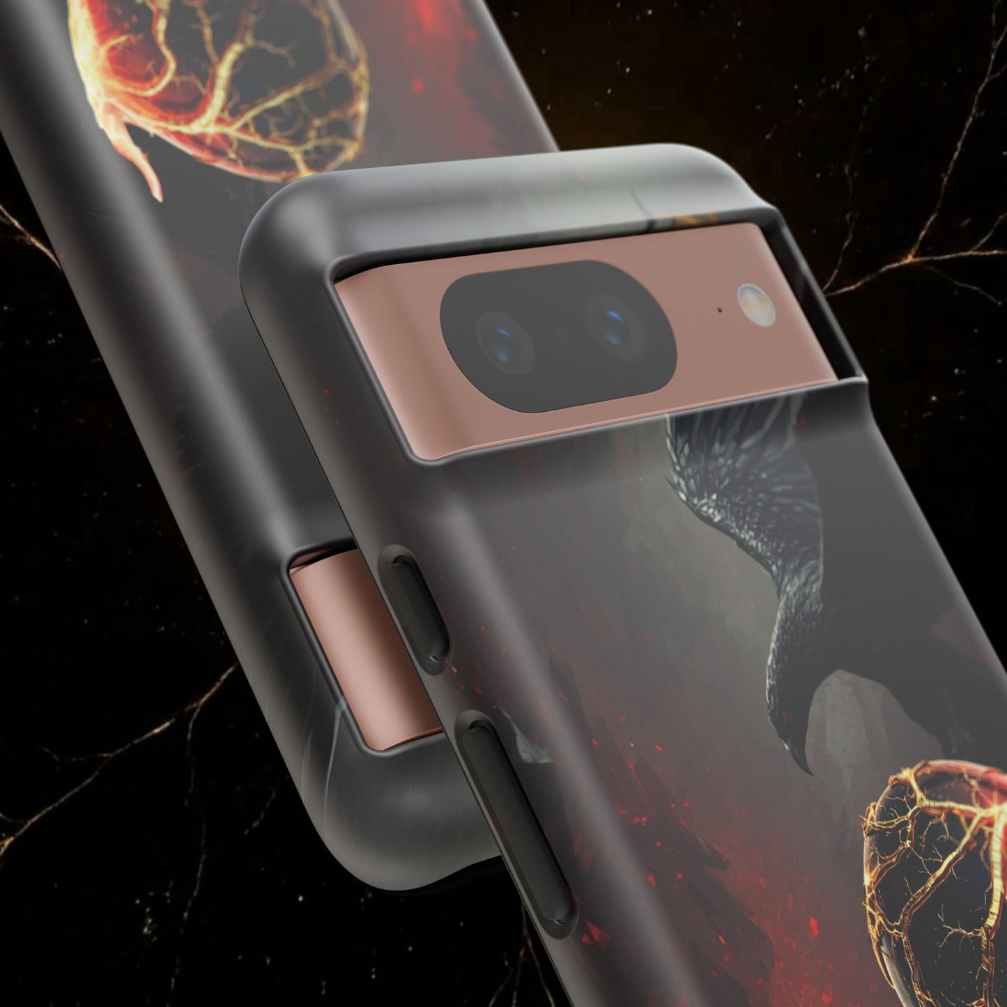 Couples Phone Case — Black Phoenix & White Dragon Heart Design (For Him)