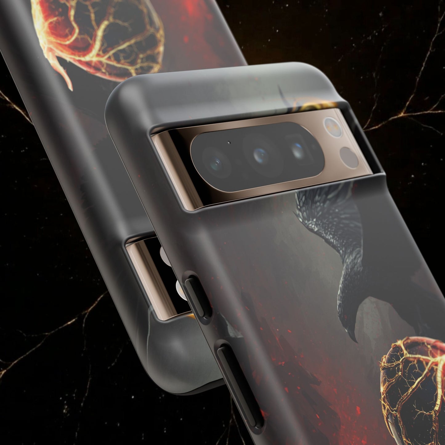 Couples Phone Case — Black Phoenix & White Dragon Heart Design (For Him)