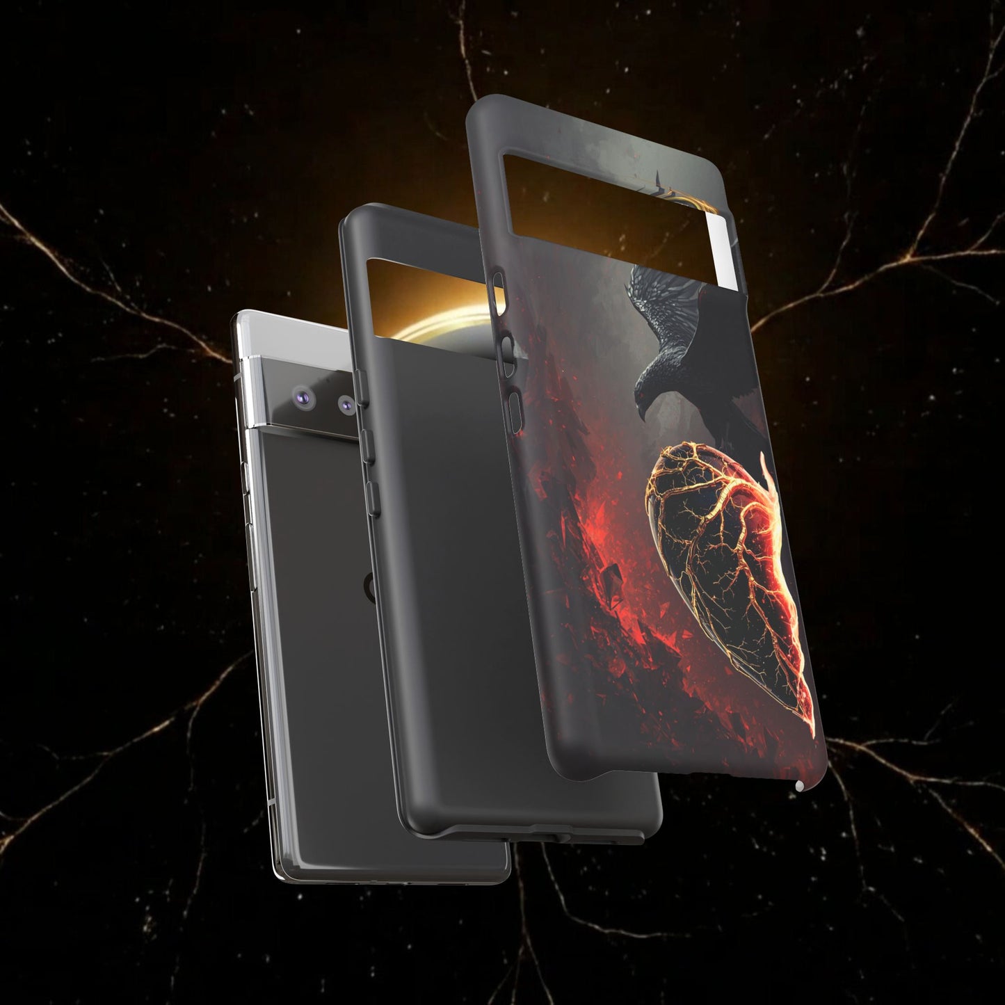 Couples Phone Case — Black Phoenix & White Dragon Heart Design (For Him)