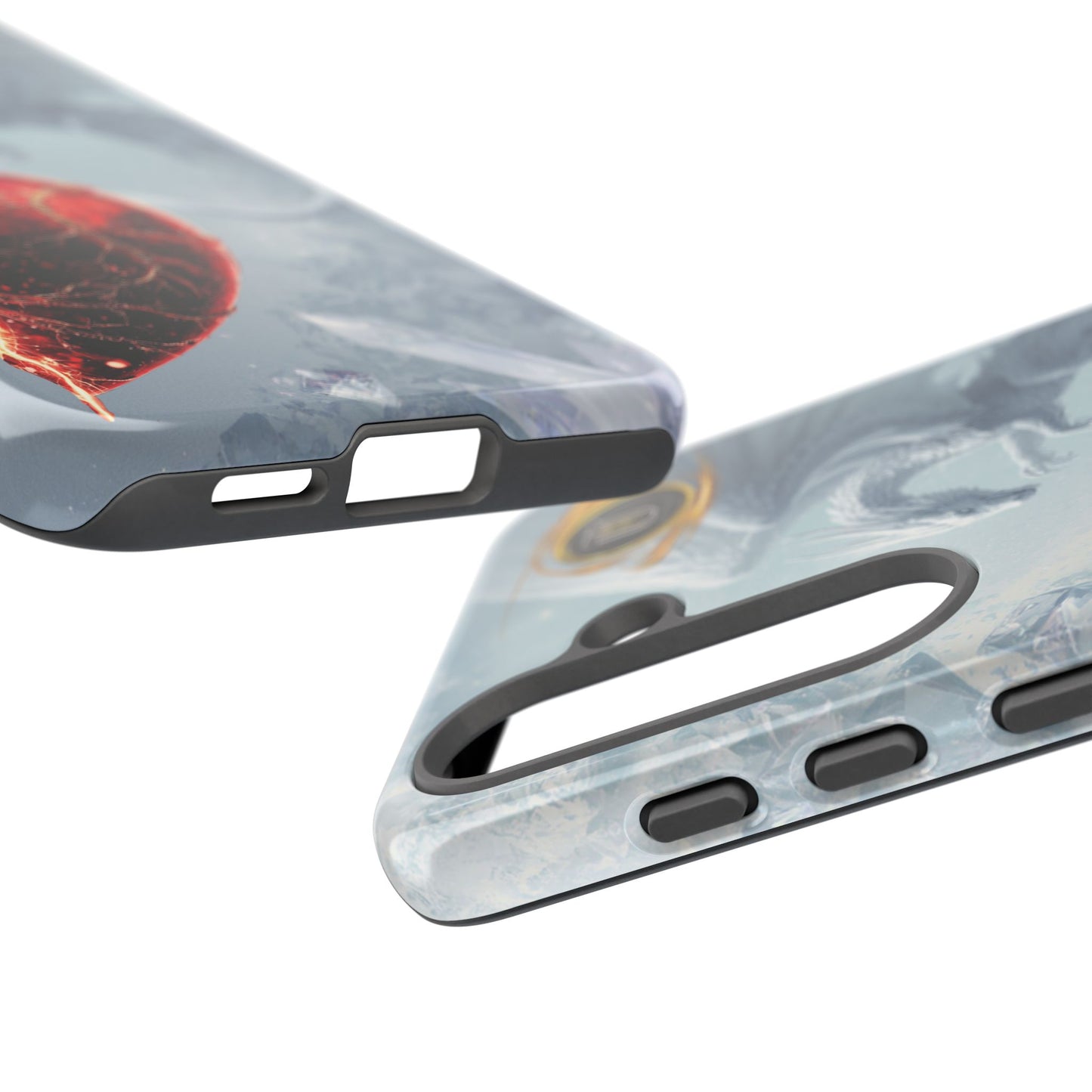 Couples Phone Case — Black Phoenix & White Dragon Heart Design (For Her))