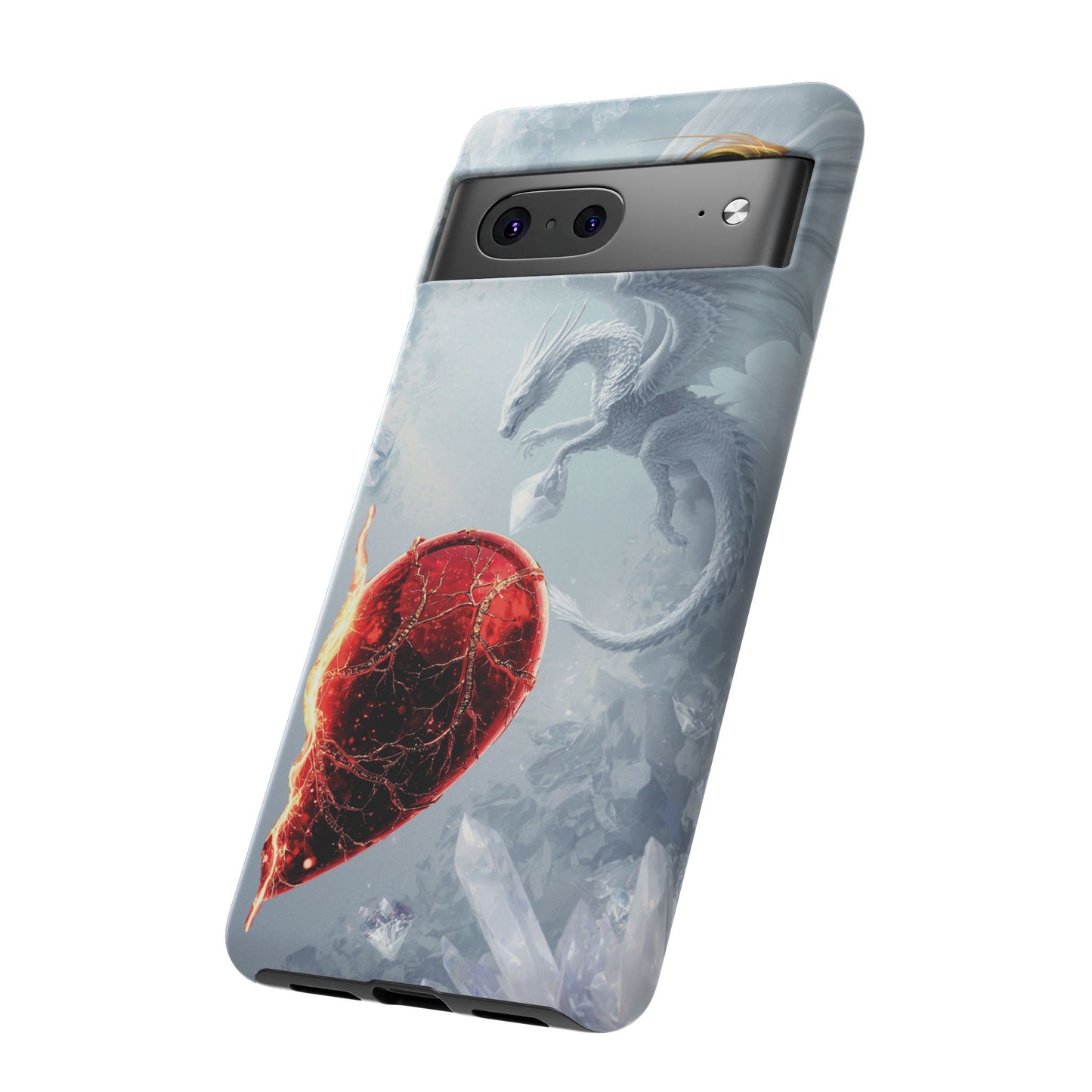 Couples Phone Case — Black Phoenix & White Dragon Heart Design (For Her))