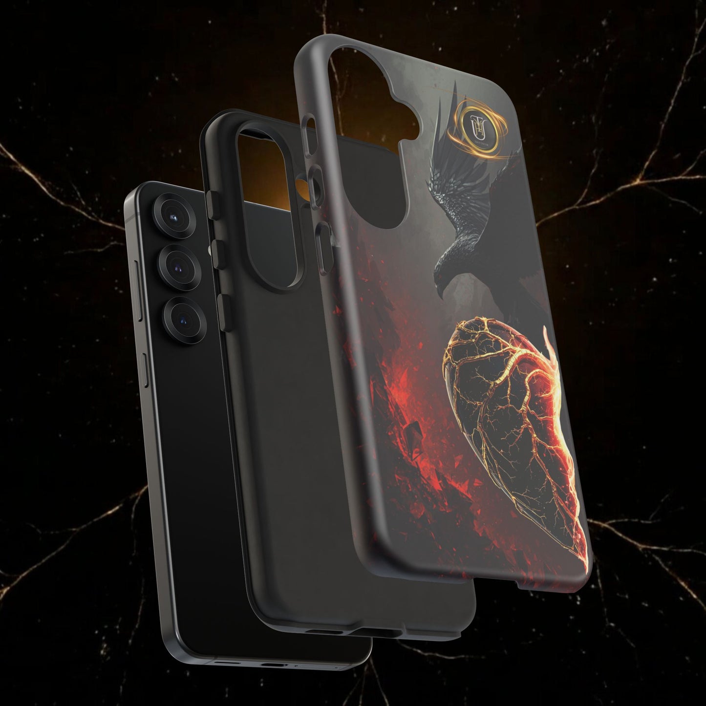 Couples Phone Case — Black Phoenix & White Dragon Heart Design (For Him)