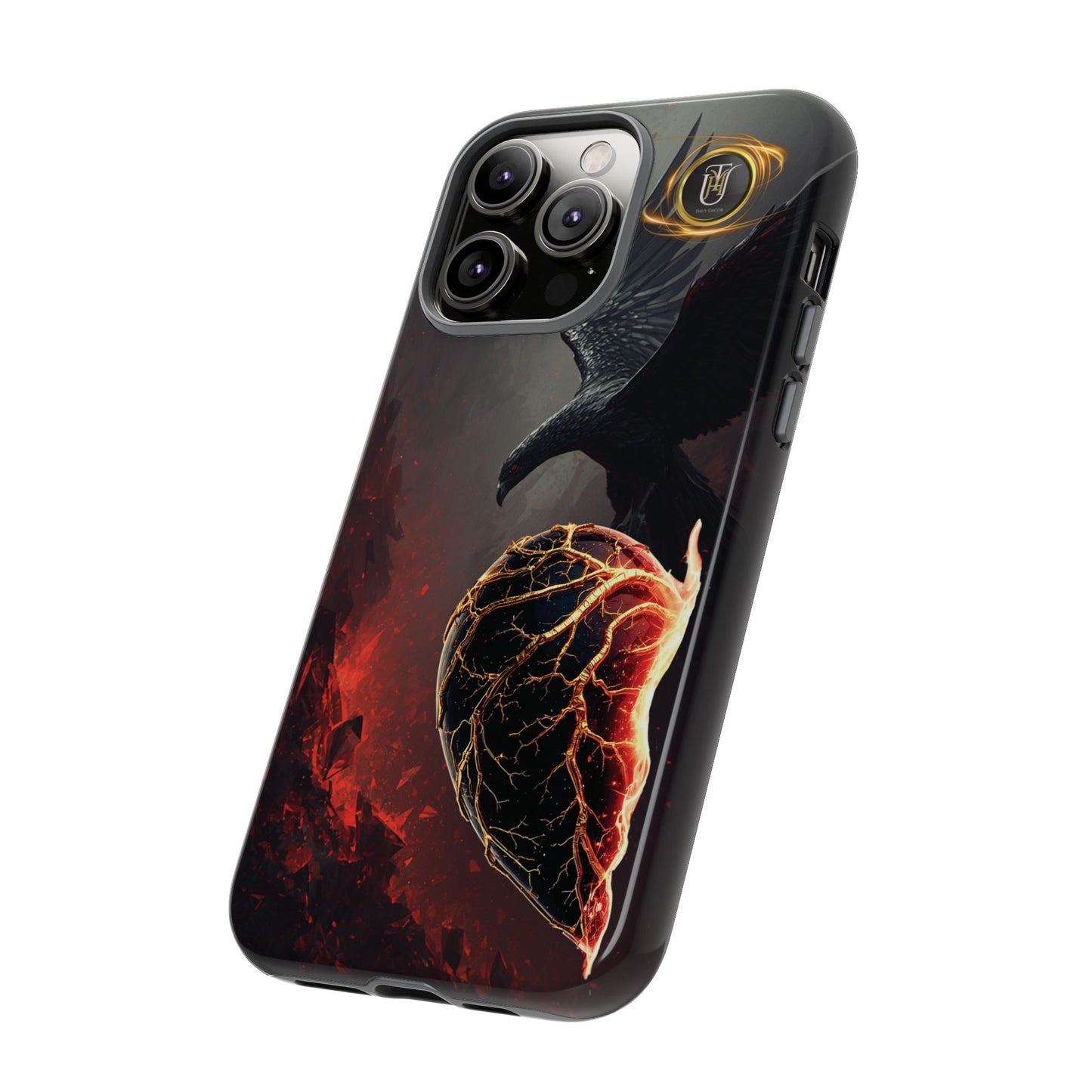 Couples Phone Case — Black Phoenix & White Dragon Heart Design (For Him)