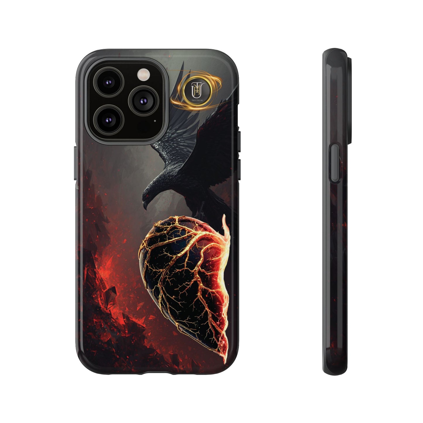 Couples Phone Case — Black Phoenix & White Dragon Heart Design (For Him)