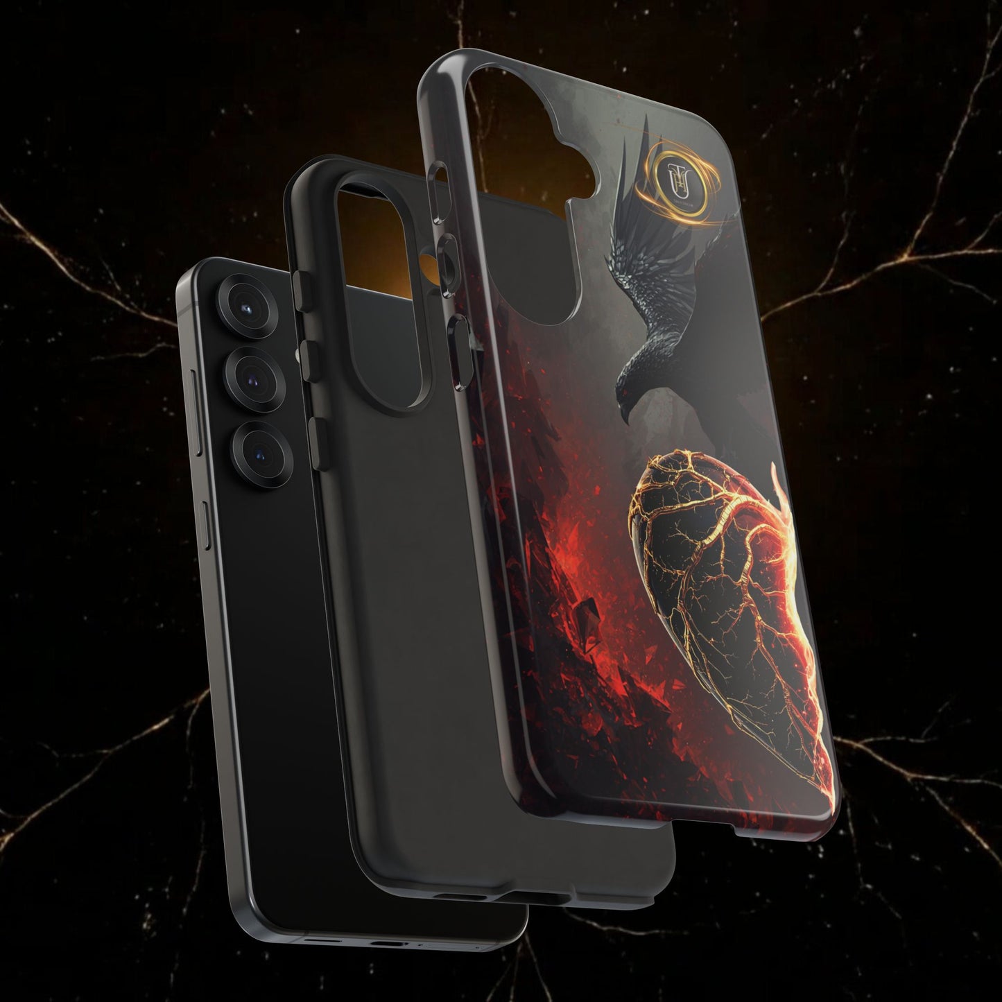 Couples Phone Case — Black Phoenix & White Dragon Heart Design (For Him)