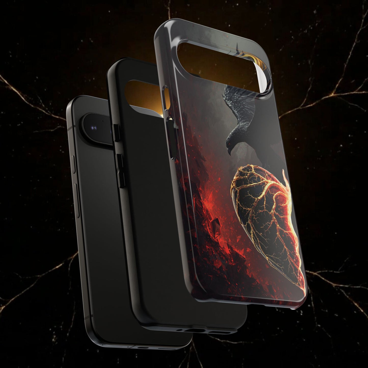 Couples Phone Case — Black Phoenix & White Dragon Heart Design (For Him)