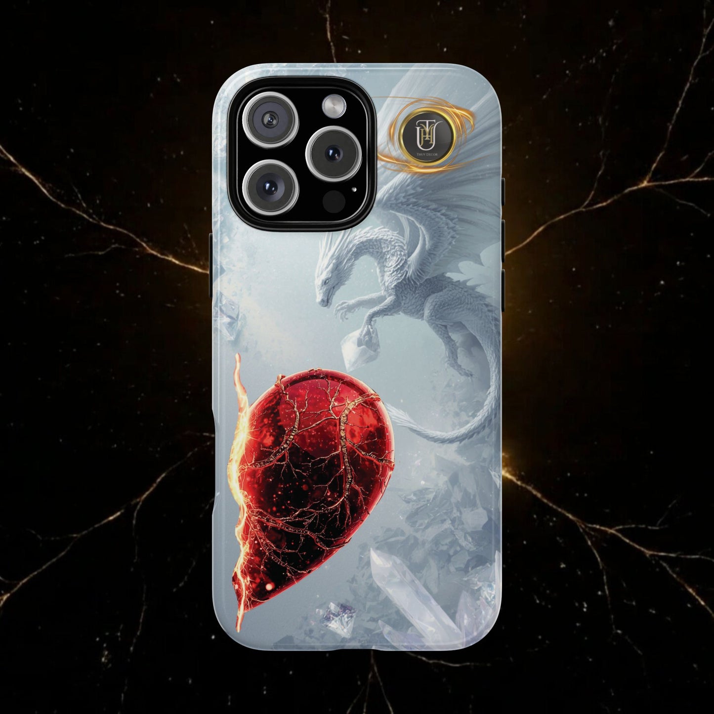 Couples Phone Case — Black Phoenix & White Dragon Heart Design (For Her))
