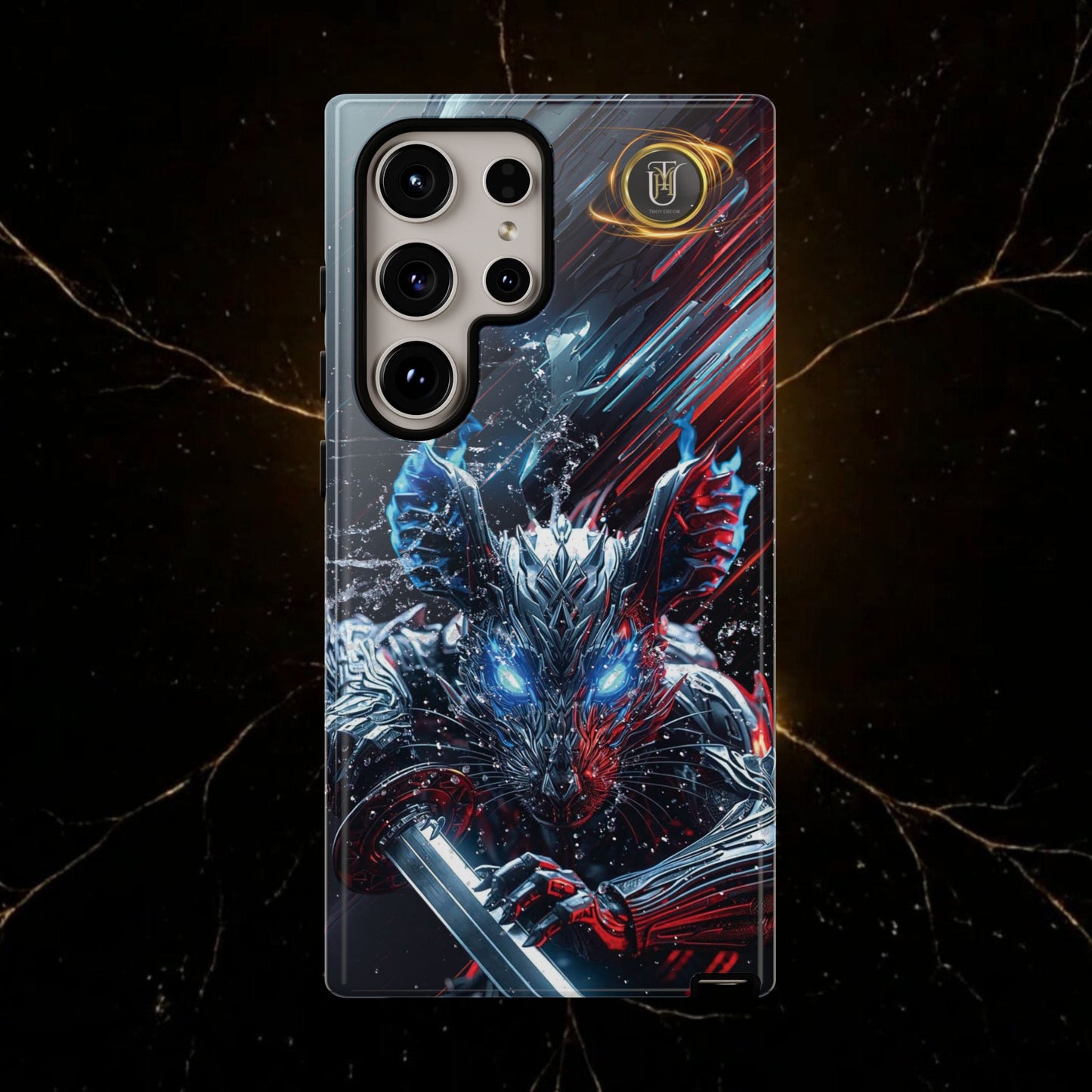 Lunar Metal Rat Samurai Phone Case — Warrior Rodent Armor Design
