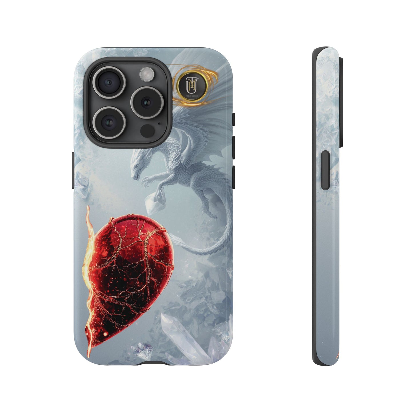 Couples Phone Case — Black Phoenix & White Dragon Heart Design (For Her))