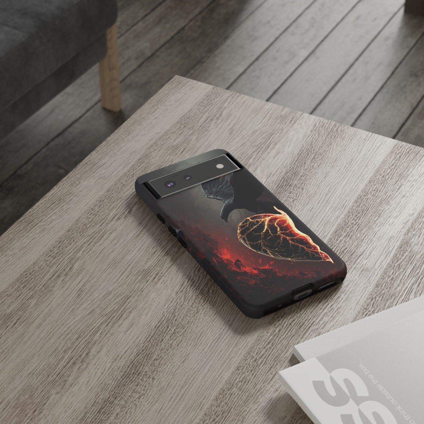 Couples Phone Case — Black Phoenix & White Dragon Heart Design (For Him)