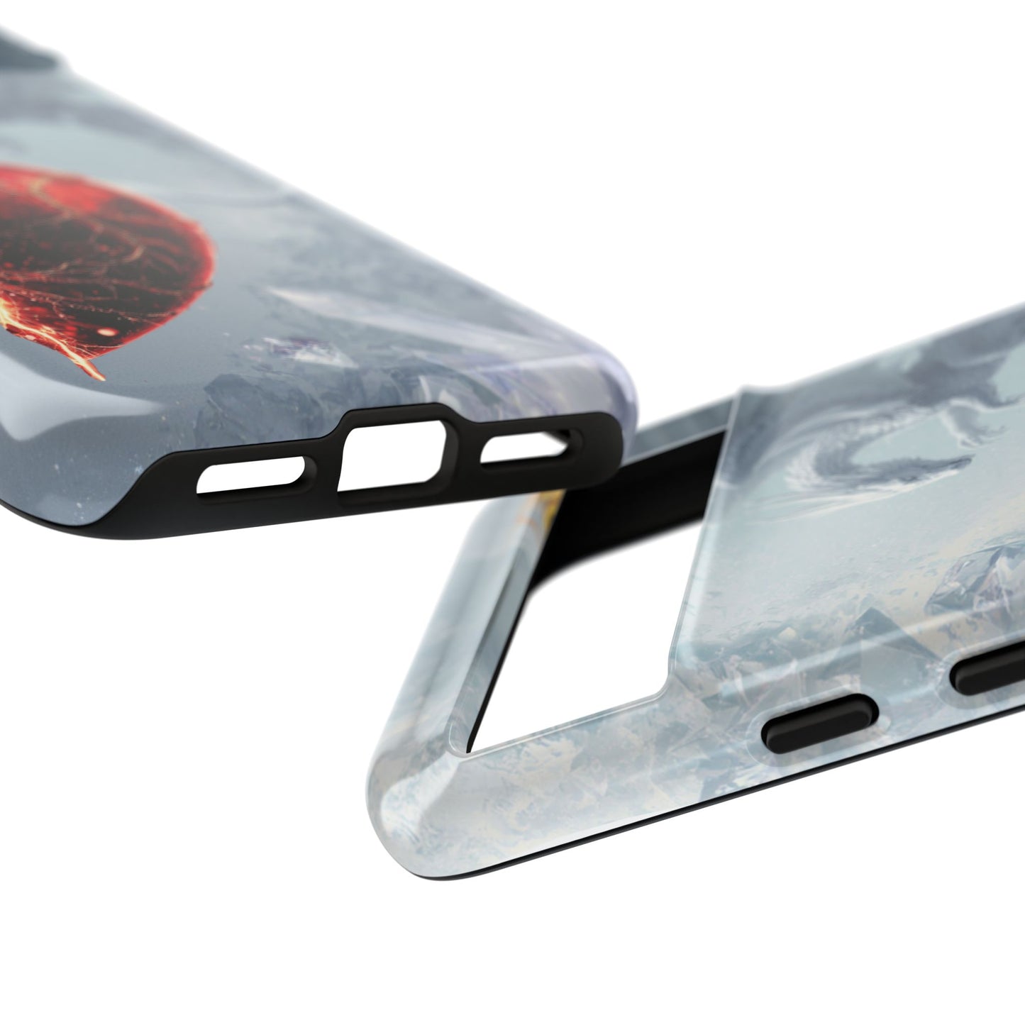 Couples Phone Case — Black Phoenix & White Dragon Heart Design (For Her))
