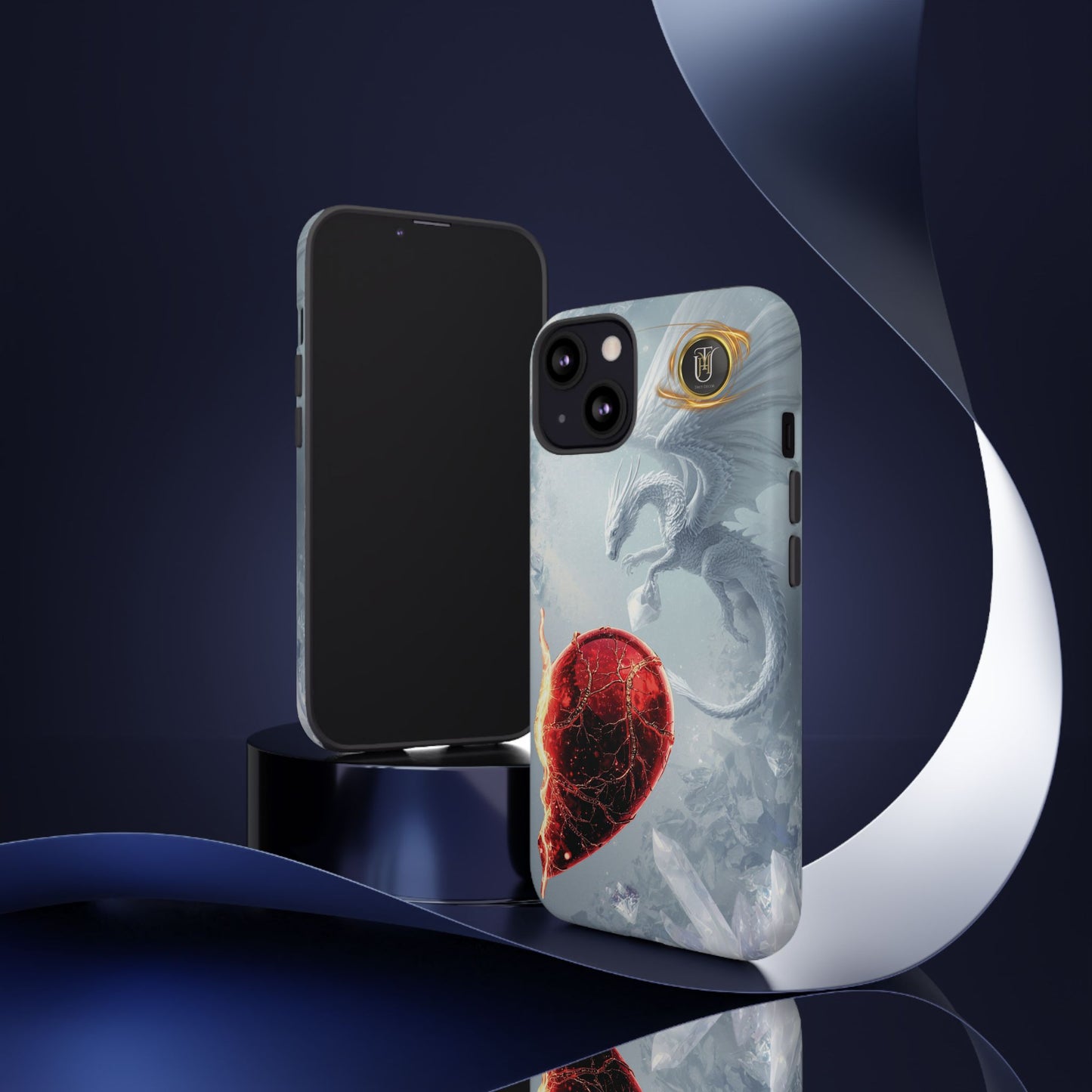 Couples Phone Case — Black Phoenix & White Dragon Heart Design (For Her))