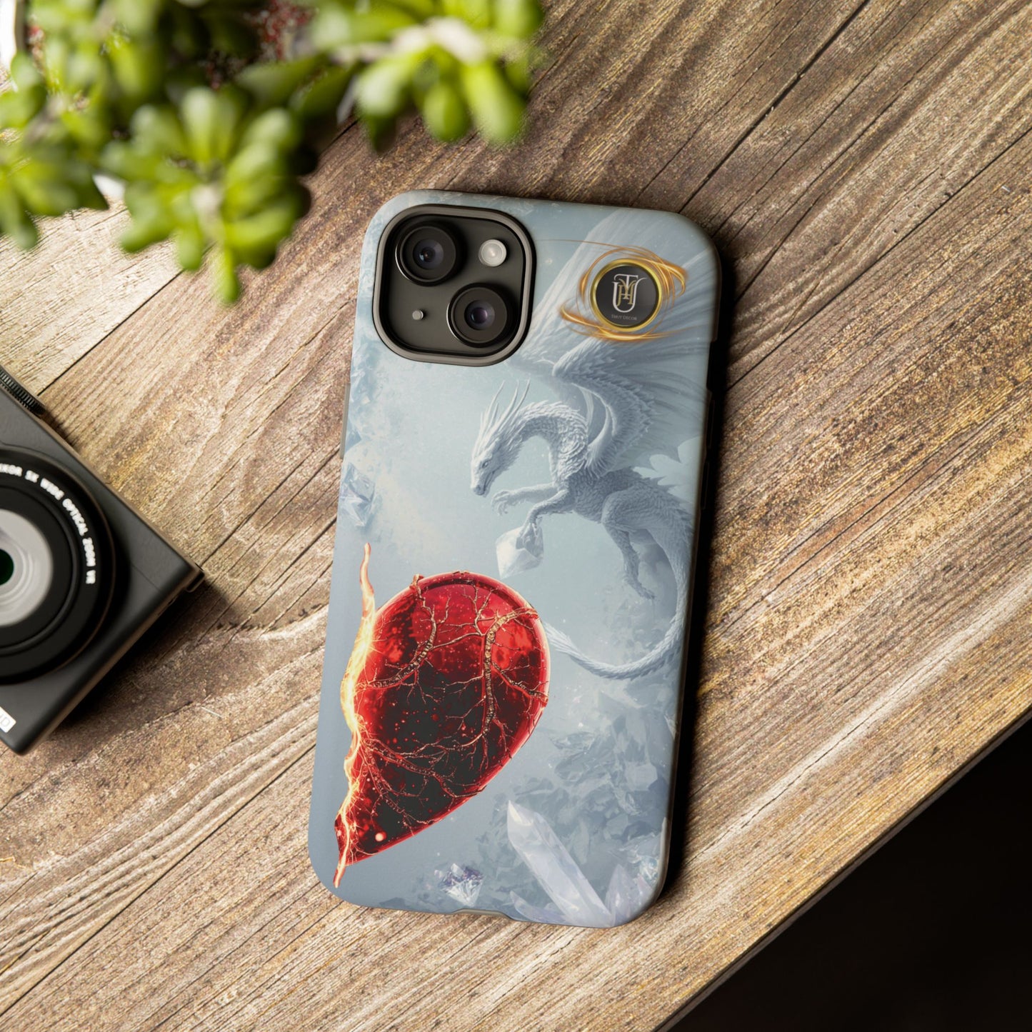 Couples Phone Case — Black Phoenix & White Dragon Heart Design (For Her))