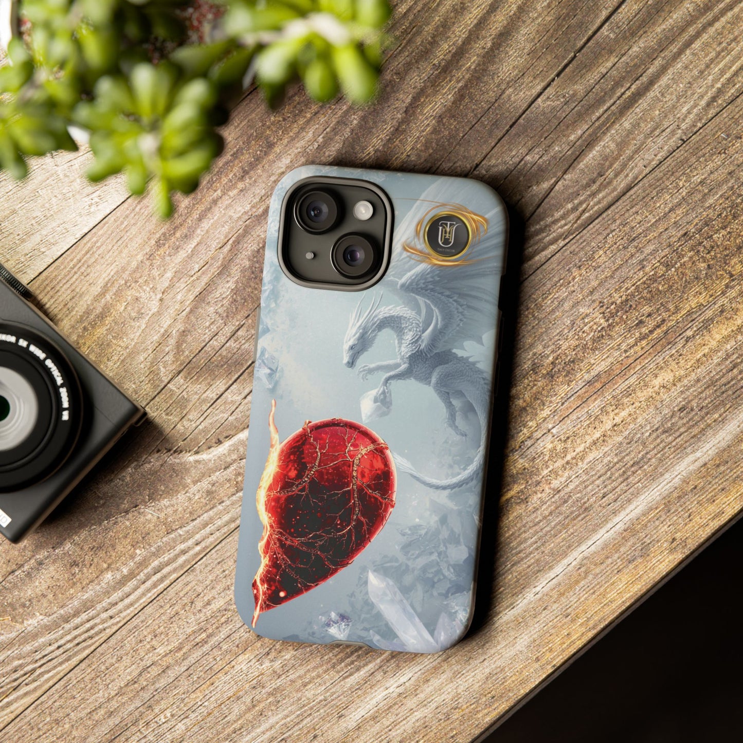 Couples Phone Case — Black Phoenix & White Dragon Heart Design (For Her))