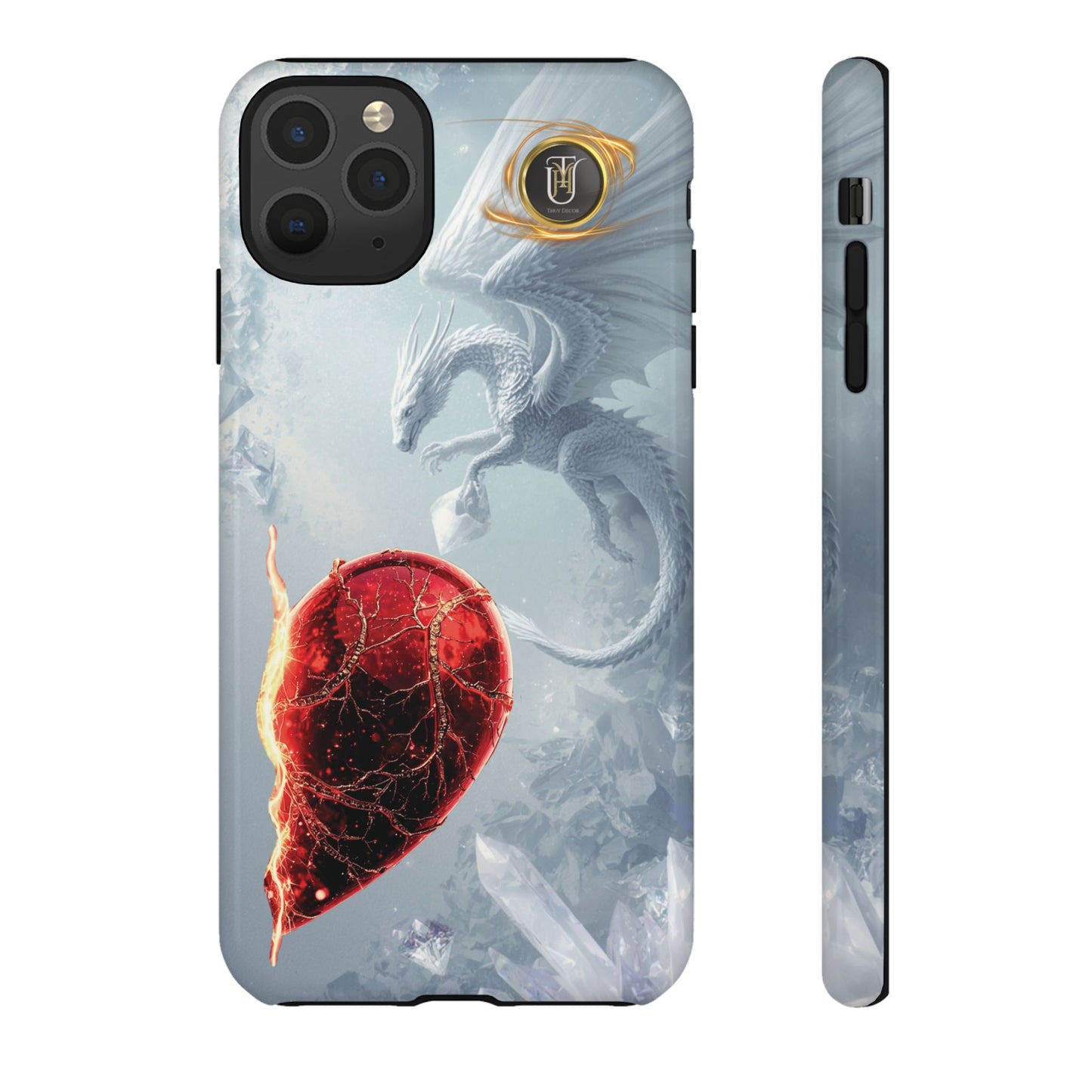 Couples Phone Case — Black Phoenix & White Dragon Heart Design (For Her))