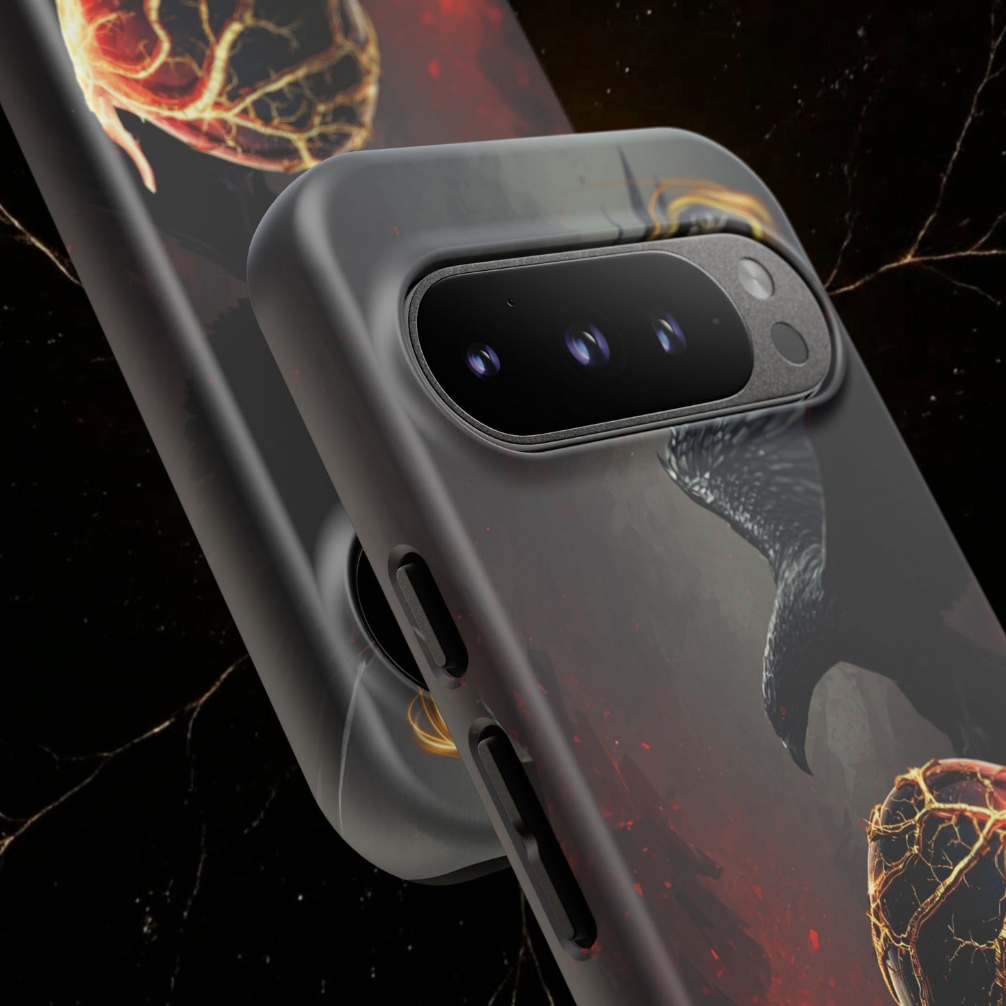 Couples Phone Case — Black Phoenix & White Dragon Heart Design (For Him)