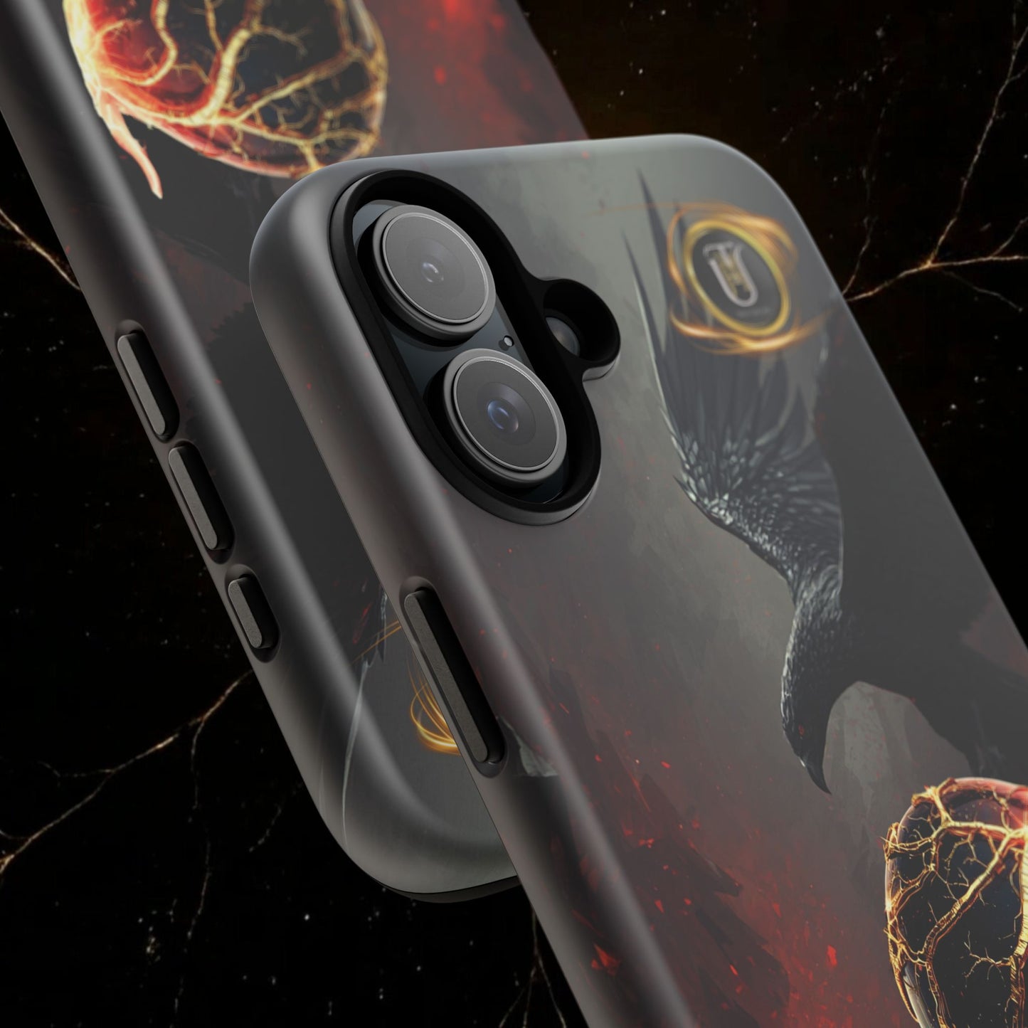 Couples Phone Case — Black Phoenix & White Dragon Heart Design (For Him)