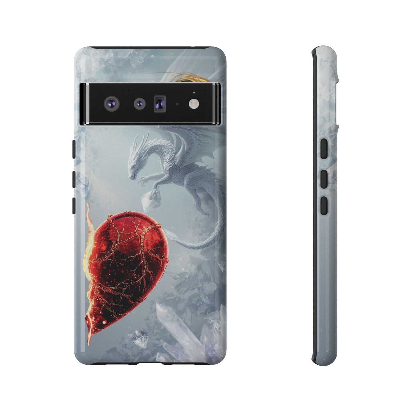 Couples Phone Case — Black Phoenix & White Dragon Heart Design (For Her))