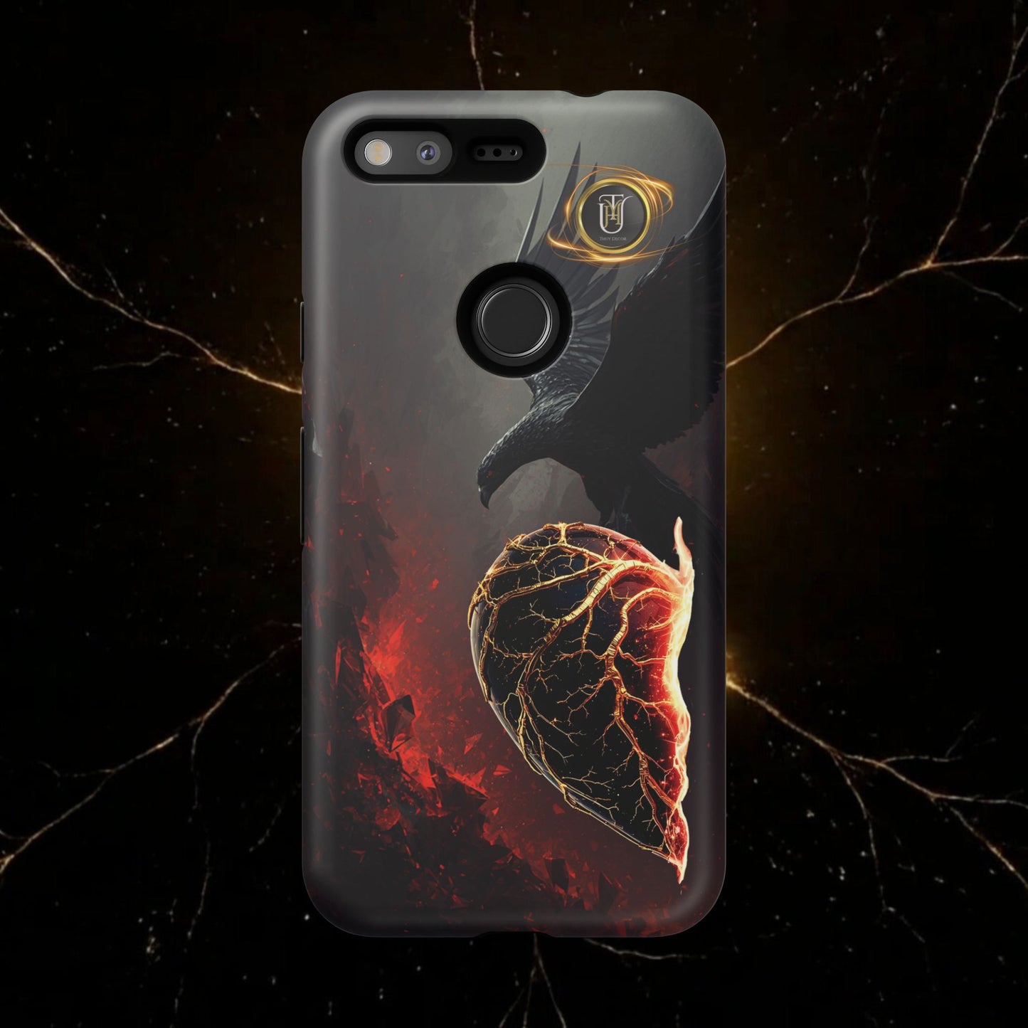 Couples Phone Case — Black Phoenix & White Dragon Heart Design (For Him)