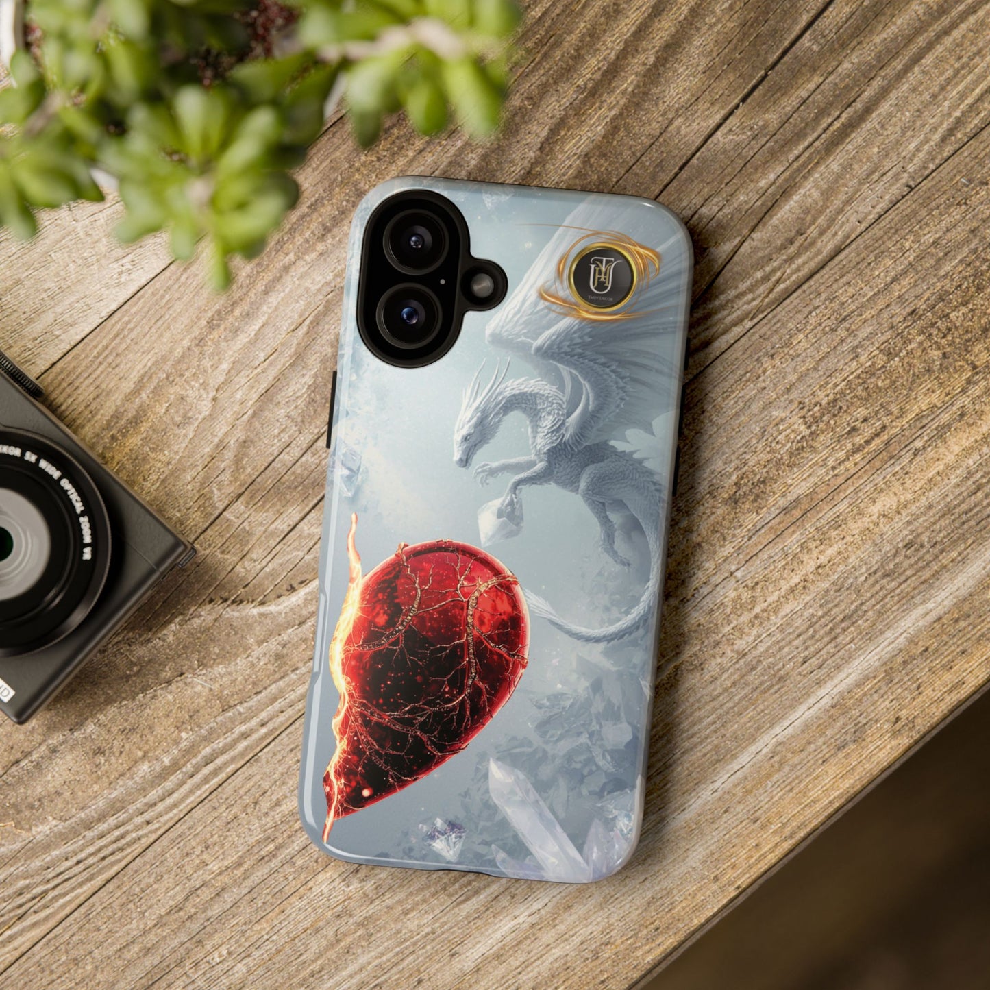 Couples Phone Case — Black Phoenix & White Dragon Heart Design (For Her))