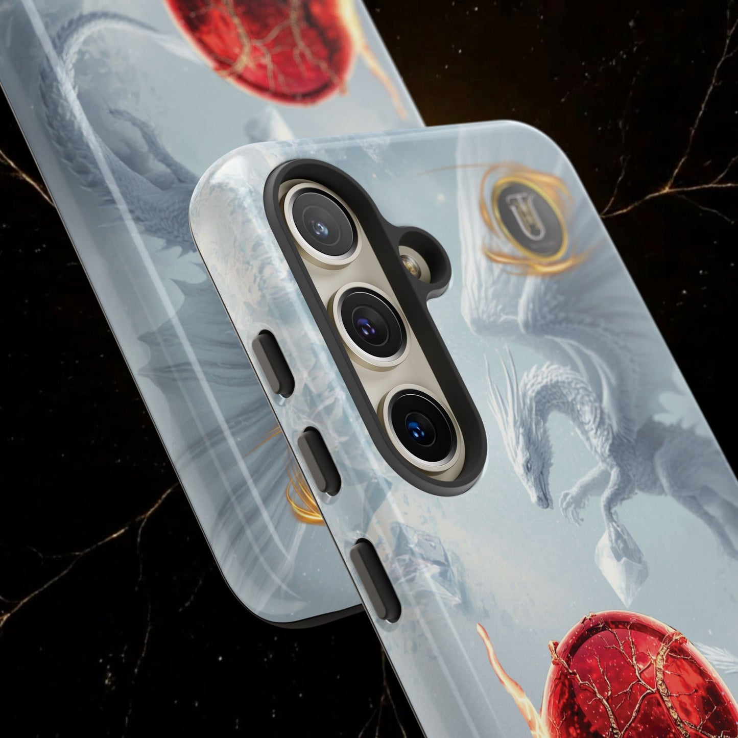 Couples Phone Case — Black Phoenix & White Dragon Heart Design (For Her))