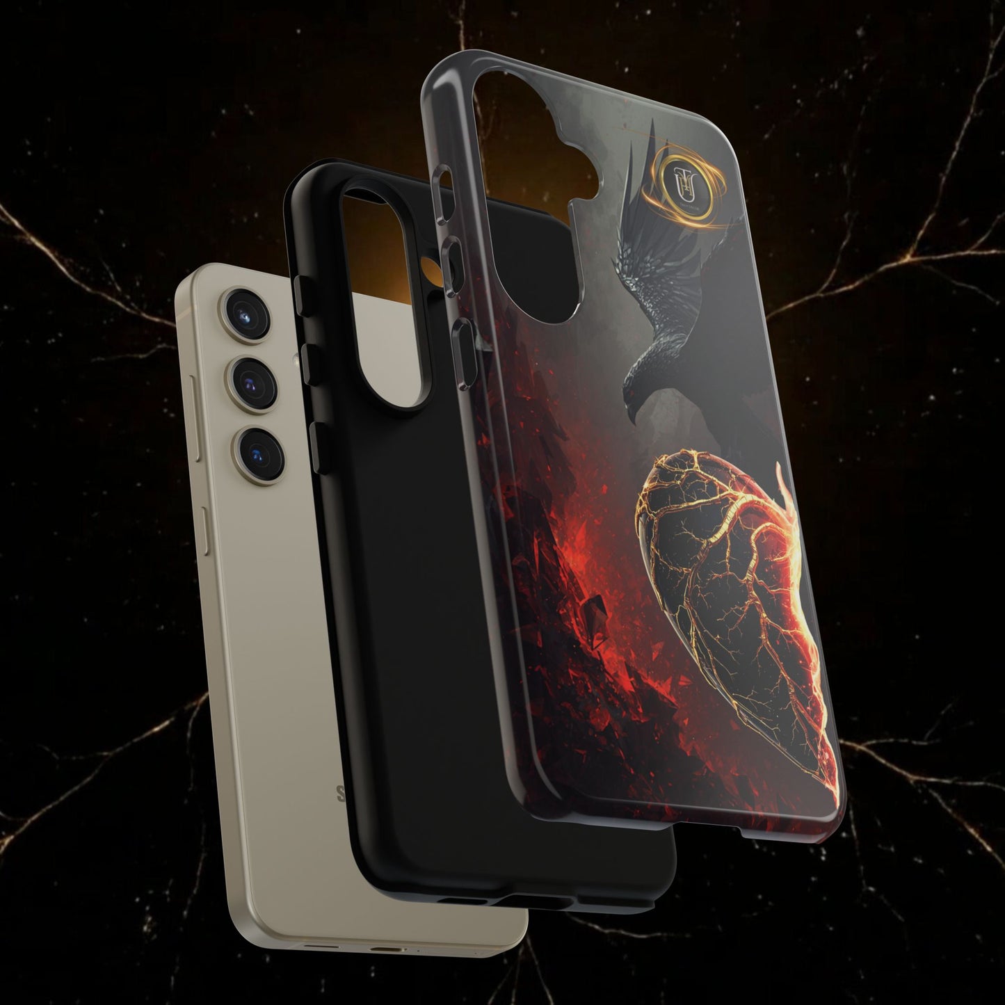 Couples Phone Case — Black Phoenix & White Dragon Heart Design (For Him)