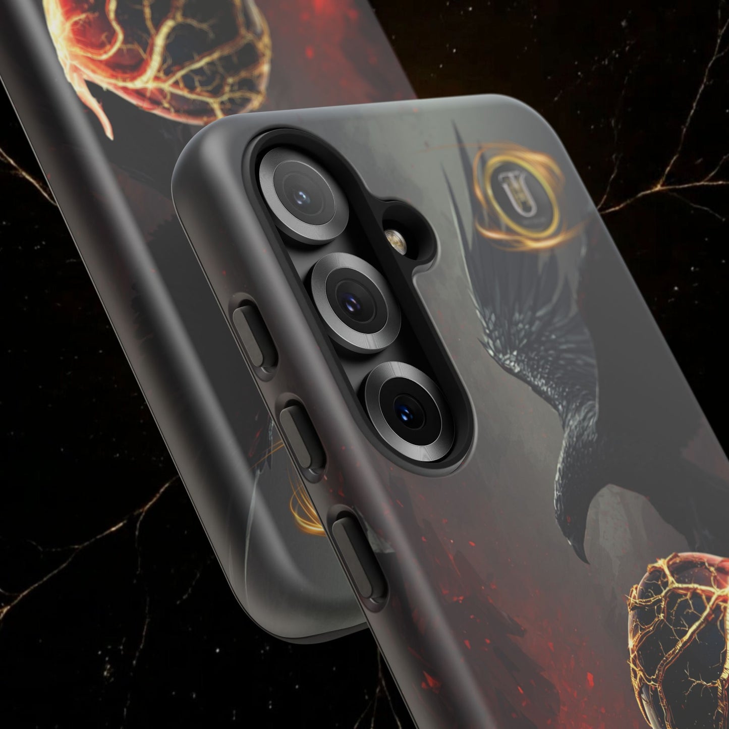 Couples Phone Case — Black Phoenix & White Dragon Heart Design (For Him)