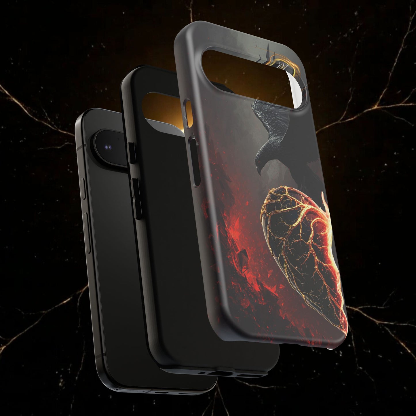 Couples Phone Case — Black Phoenix & White Dragon Heart Design (For Him)